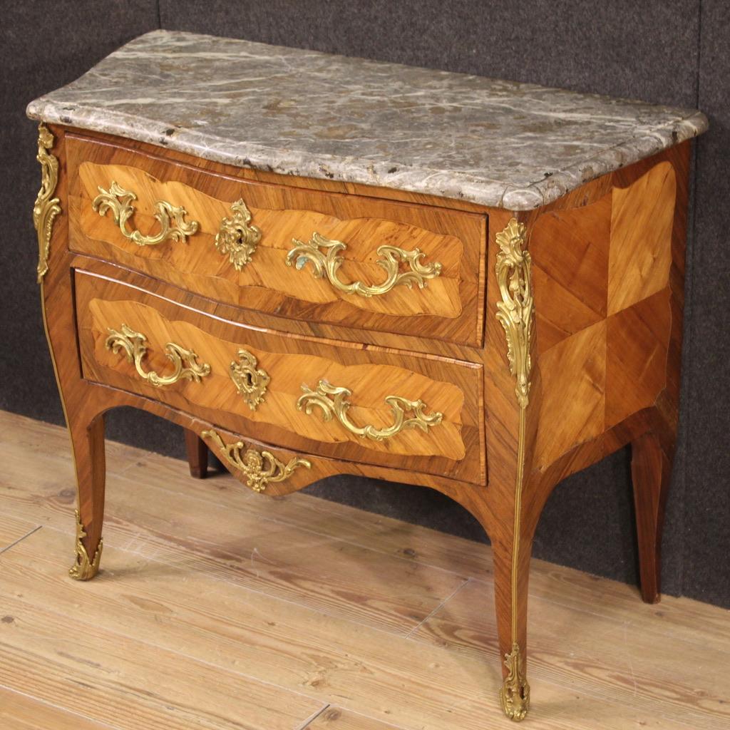 18th Century Inlaid Veneered Walnut And Marble Antique French Dresser, 1750 For Sale 7