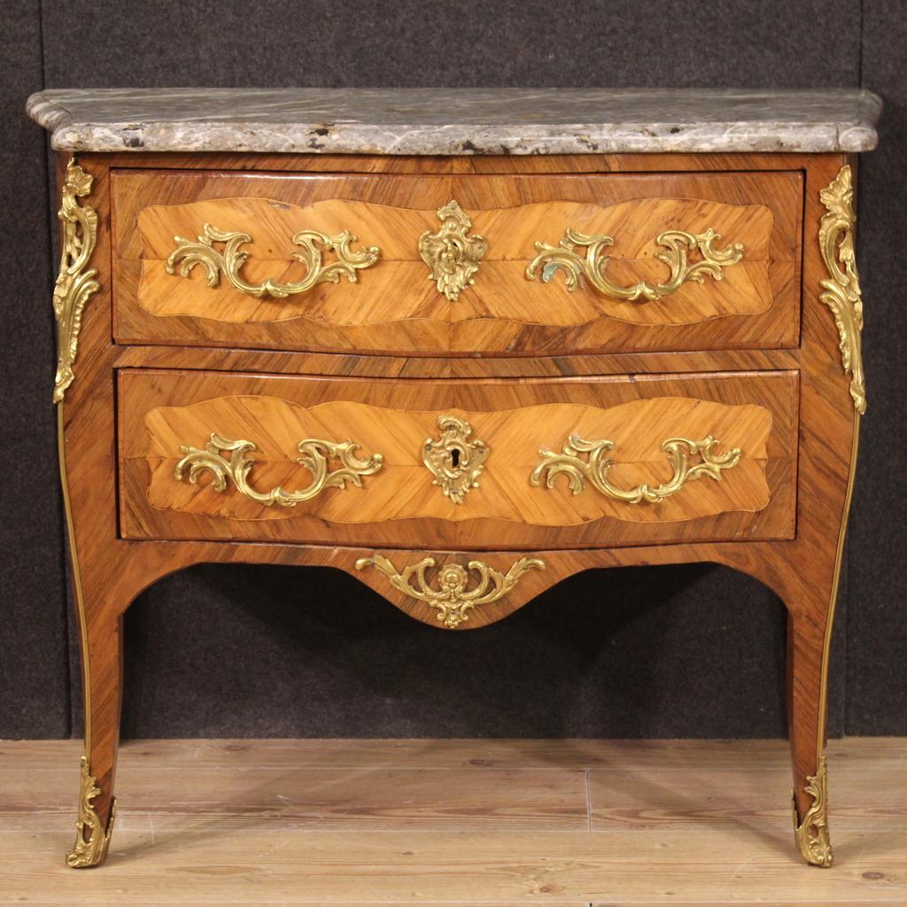 Inlay 18th Century Inlaid Veneered Walnut And Marble Antique French Dresser, 1750 For Sale