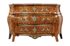 18th Century inlaid walnut rococo bombe chest of drawers