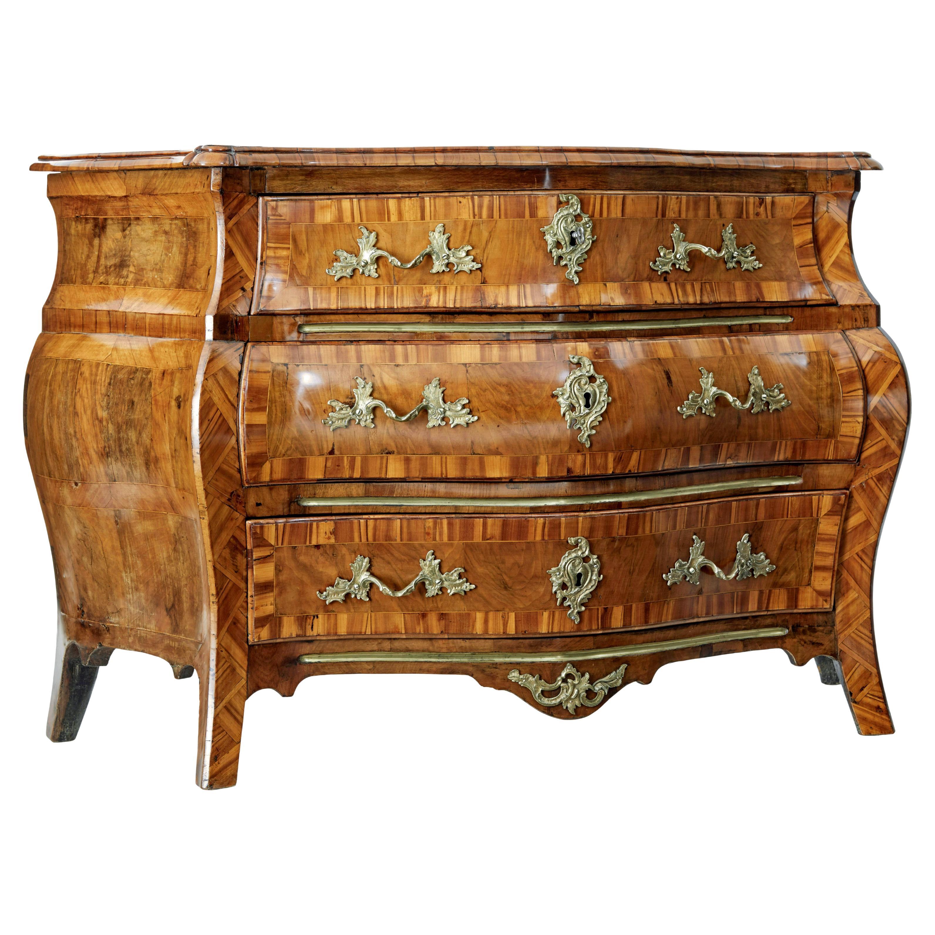 18th Century inlaid walnut rococo bombe chest of drawers