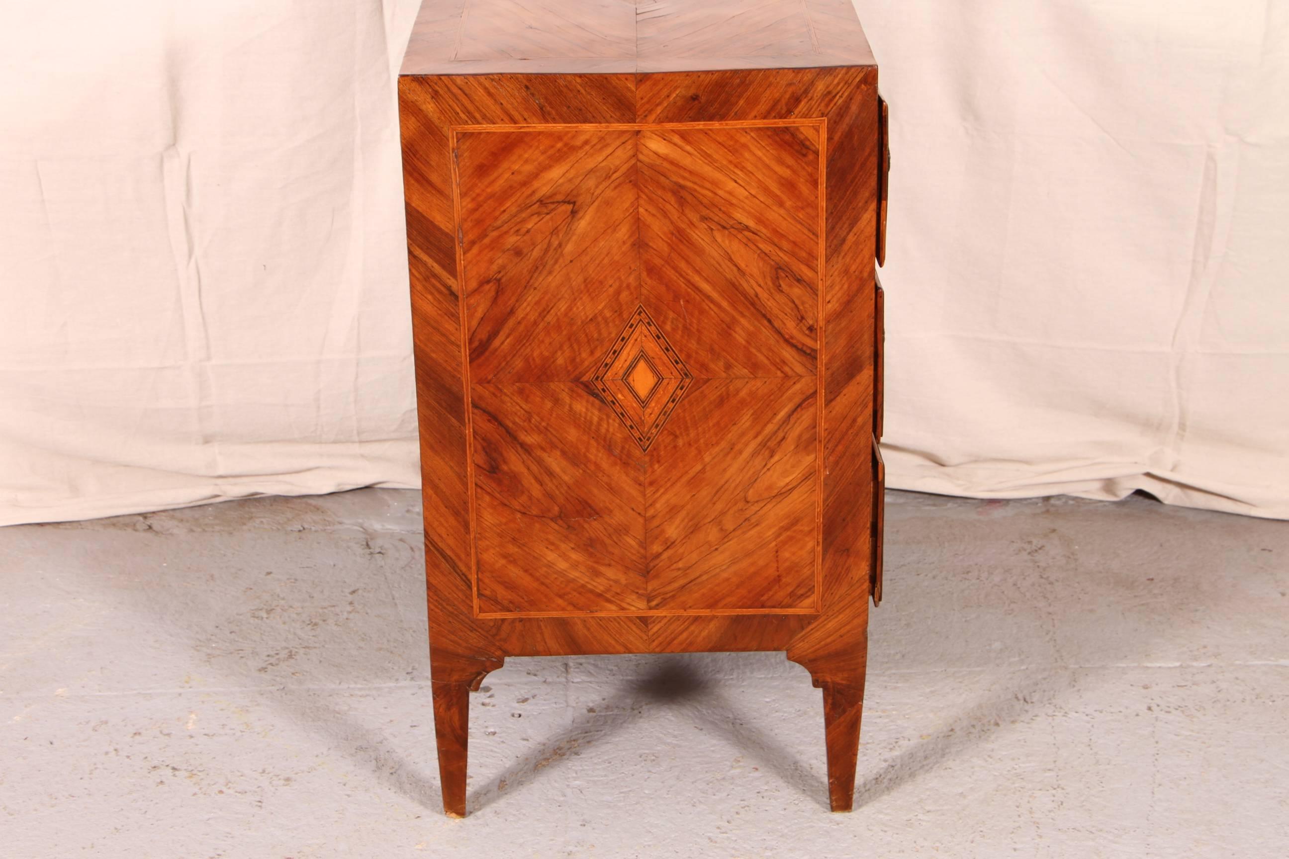 18th Century and Earlier 18th Century Inlaid Walnut Three-Drawer Commode