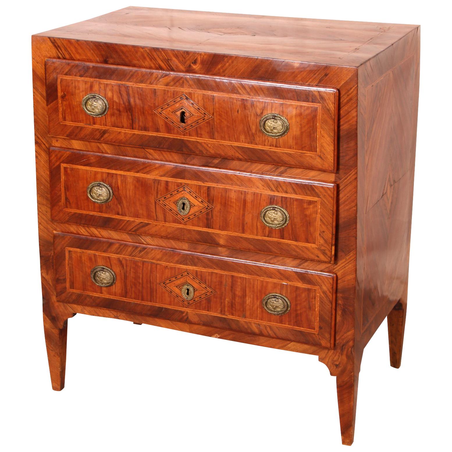 18th Century Inlaid Walnut Three-Drawer Commode