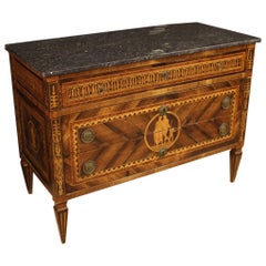 Antique 18th Century Inlaid Wood with Marble Top Italian Louis XVI Dresser, 1780