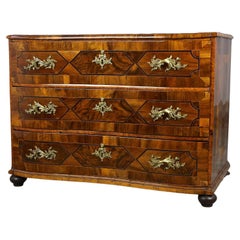 Antique 18th Century Inlayed Baroque Chest Of Drawers, Nutwood, Germany, circa 1770