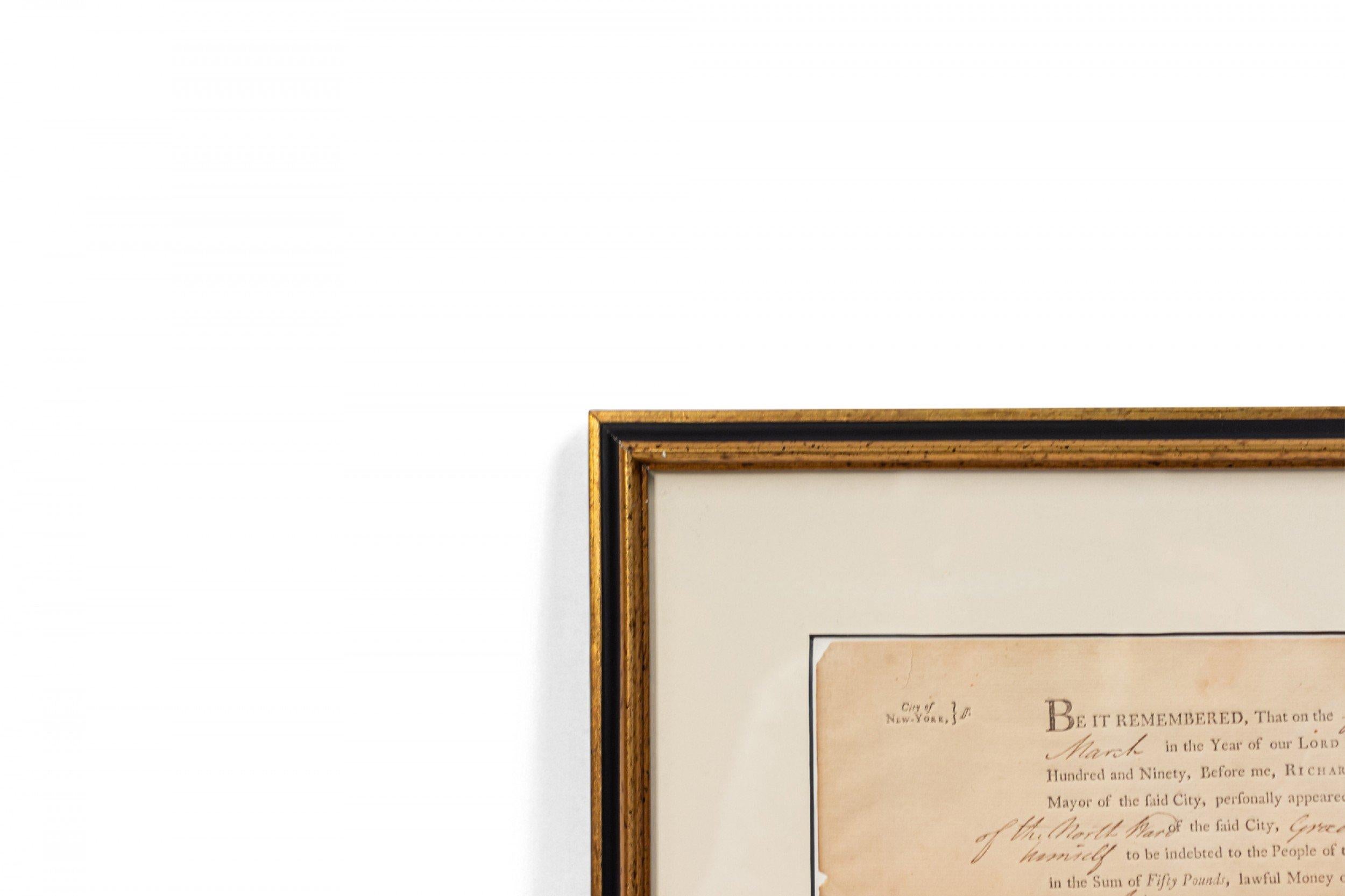 Country 18th Century Inn License in a Gilt Frame For Sale