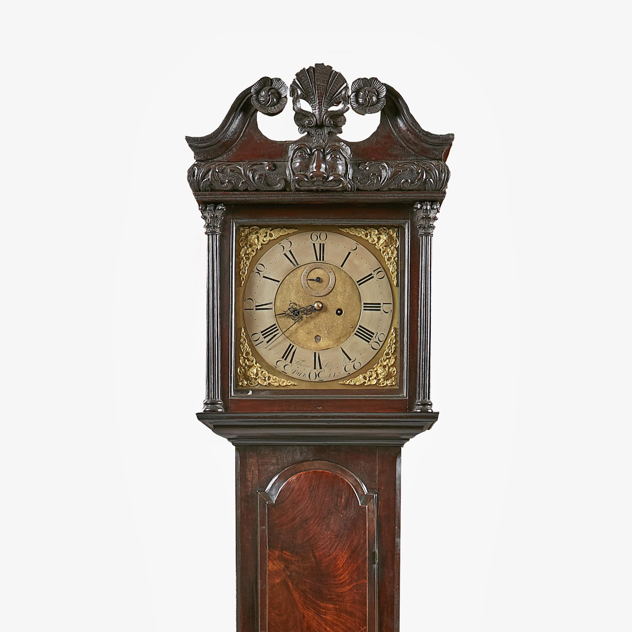 An exceptional 18th century Irish mahogany longcase clock, the brass dial signed 