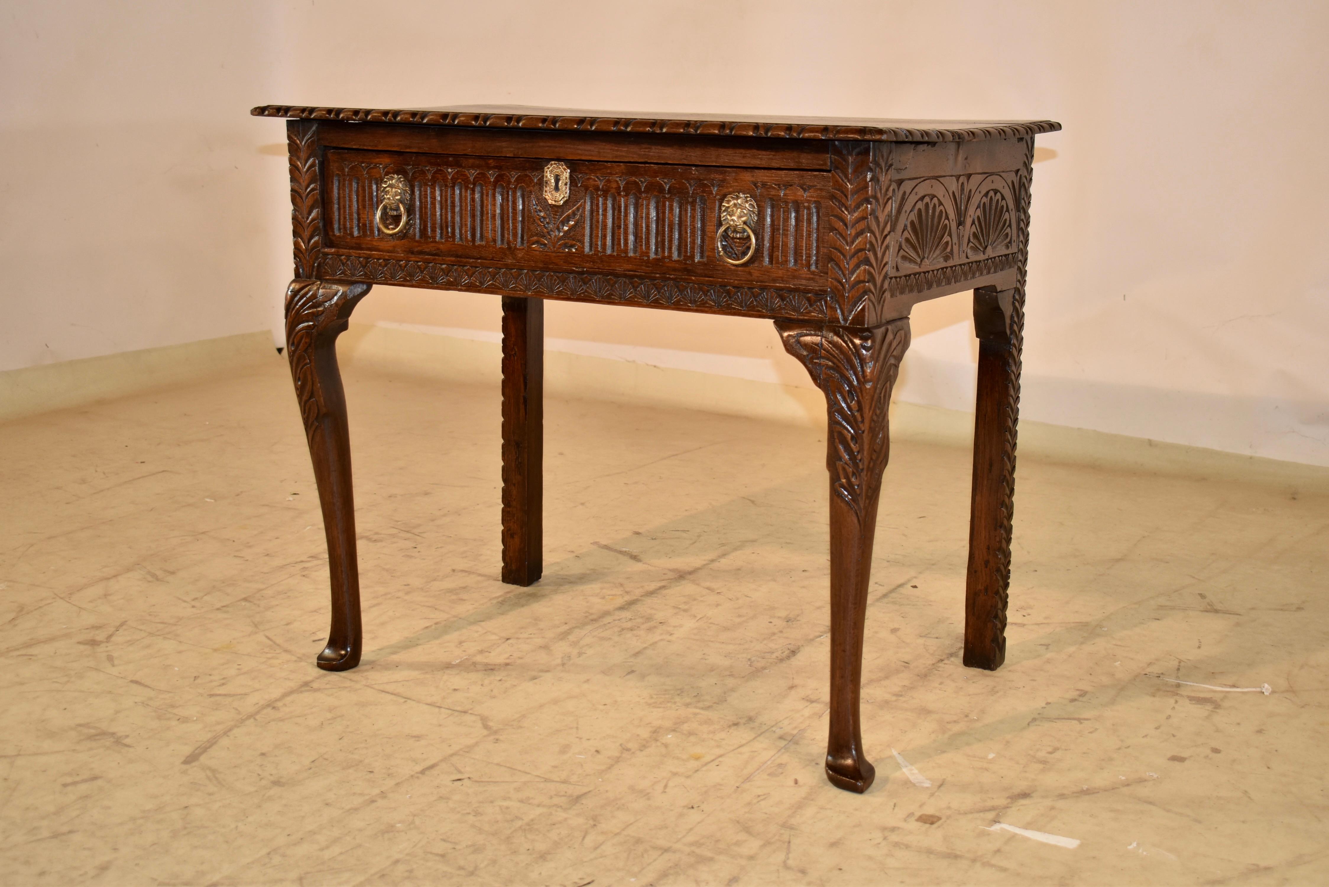 Hand-Carved 18th Century Irish Carved Oak Lowboy For Sale