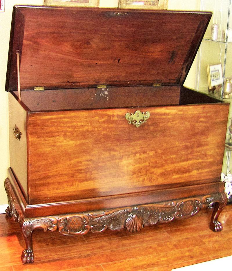 PRESENTING AN ‘ABOLUTELY STUNNING’ PIECE OF IRISH FURNITURE HISTORY, namely, an 18C Irish George II Mahogany Silver Chest on the most amazing and EXCEPTIONAL Carved Stand.

Made circa 1745, by an obviously ‘top quality’ Irish Georgian furniture