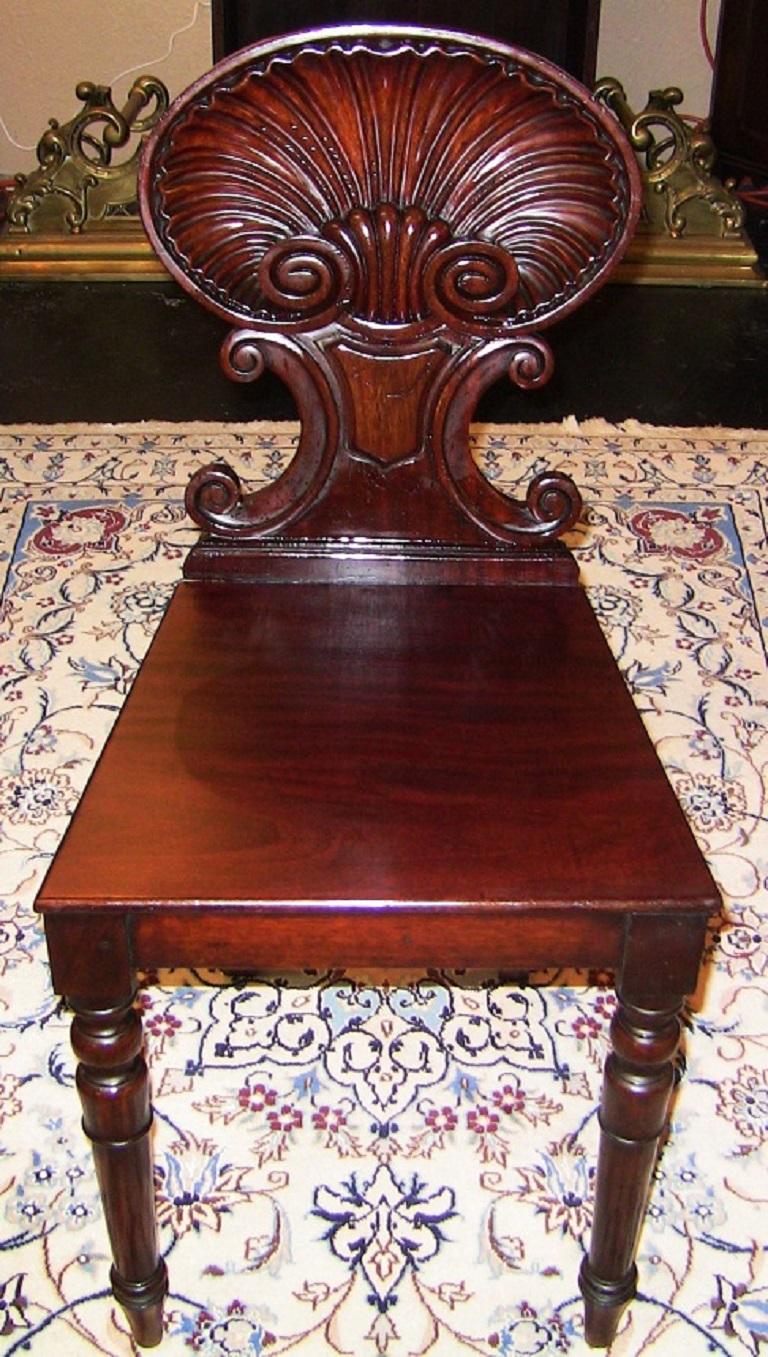 George III 18th Century Irish Georgian Mahogany Hall Chair with Scallop Back