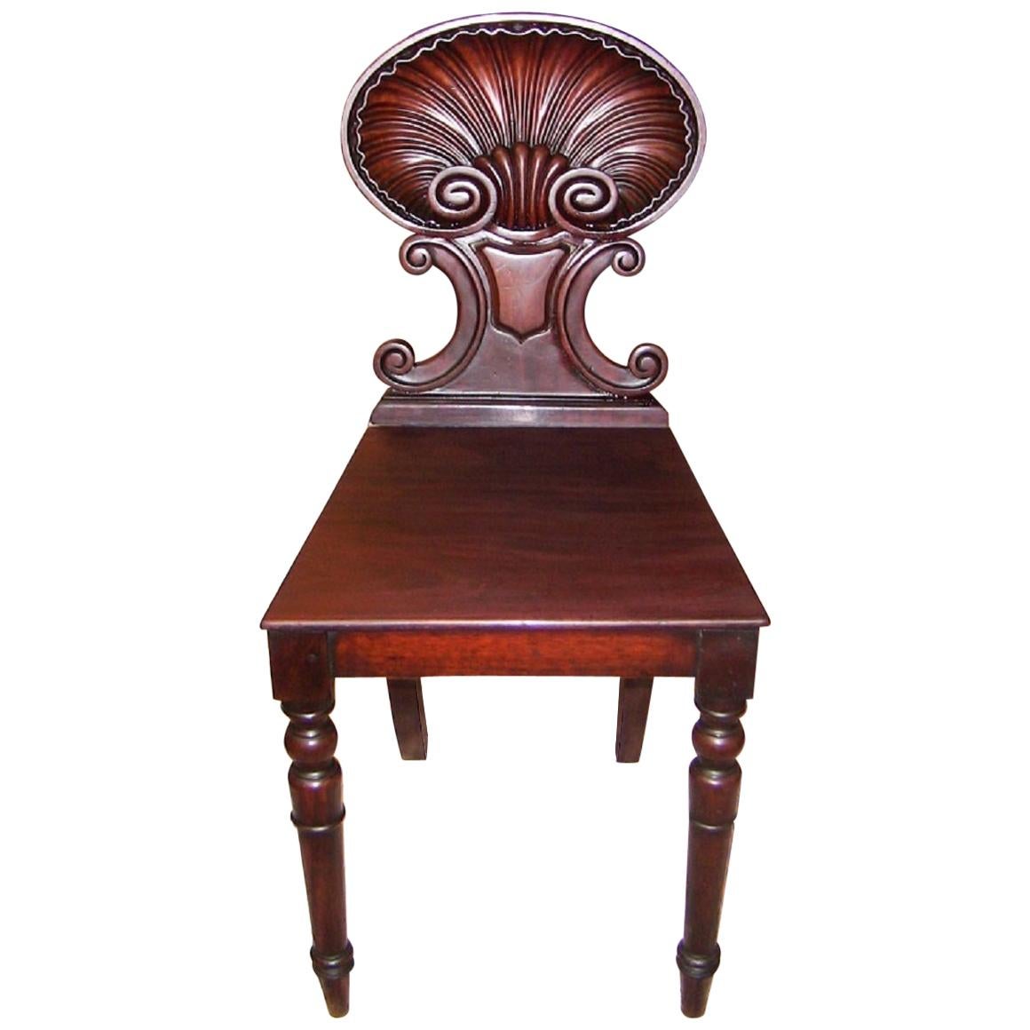 18th Century Irish Georgian Mahogany Hall Chair with Scallop Back