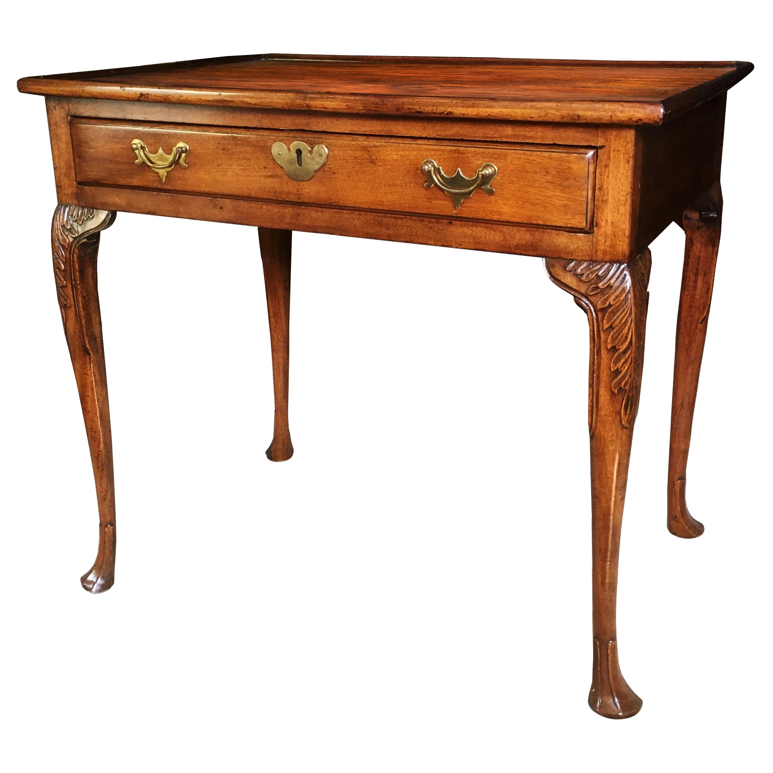 18th Century Irish Georgian Tea Table with Drawer and Trifid Feet