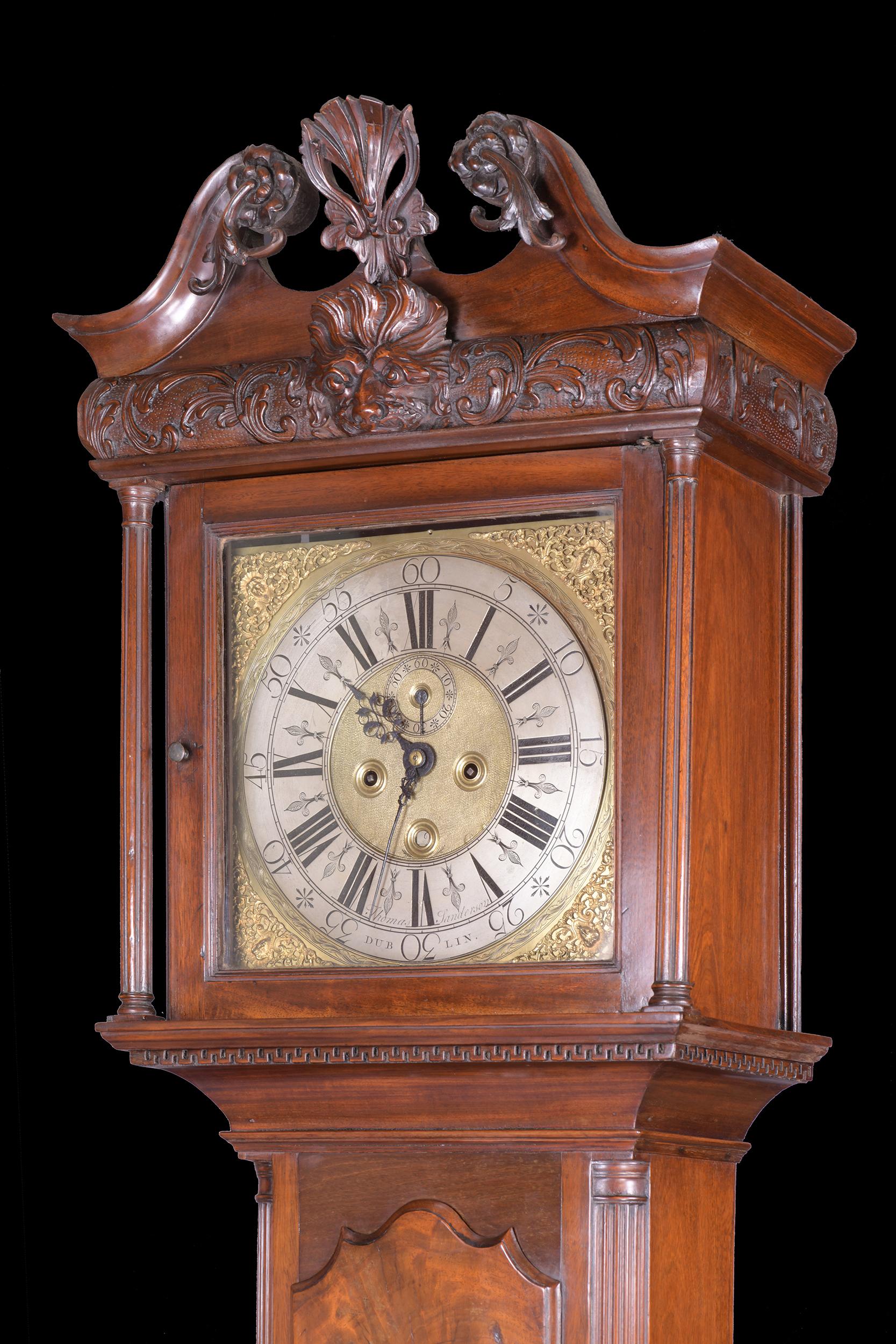 18th Century and Earlier 18th Century Irish Longcase Clock by Thomas Sanderson of Dublin Ireland