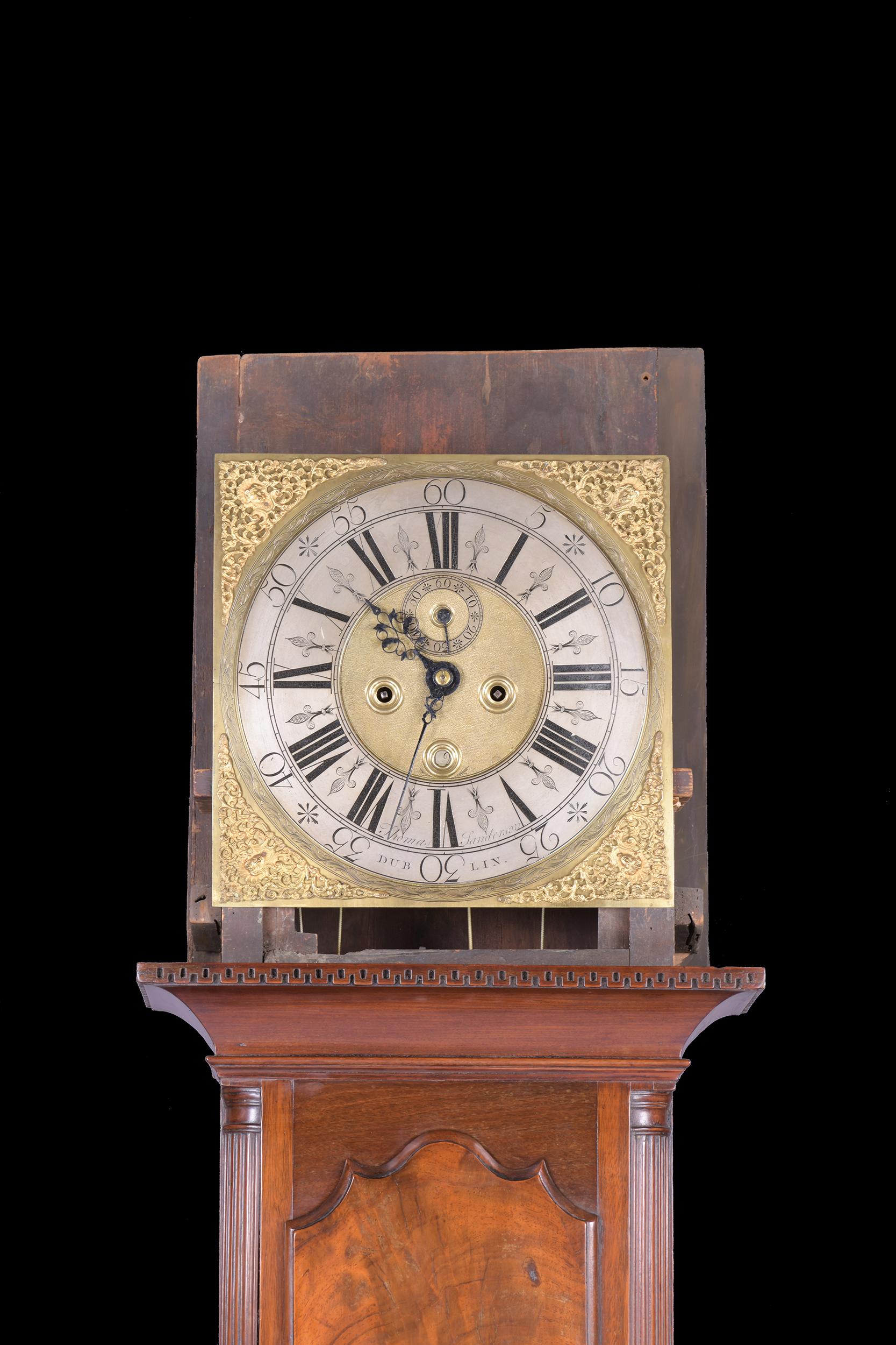 Mahogany 18th Century Irish Longcase Clock by Thomas Sanderson of Dublin Ireland