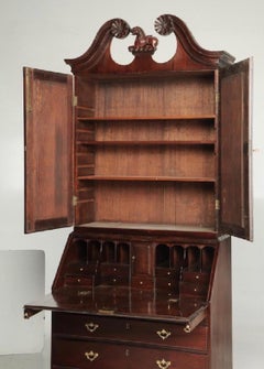 18th Century Irish Mahogany Georgian Secretary with Sunflowers and Irish Hound
