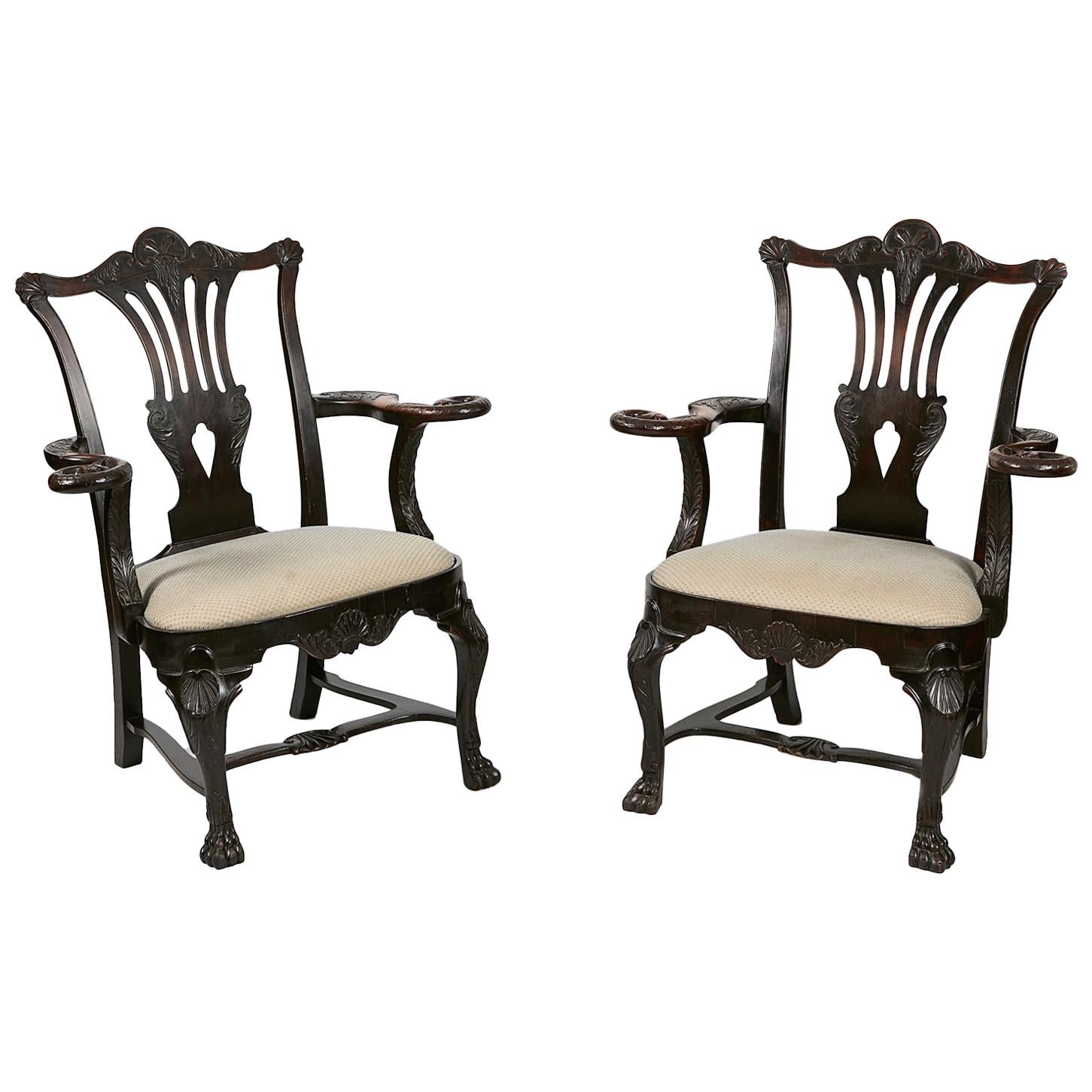 18th Century Irish Pair of Butler Carver Chairs