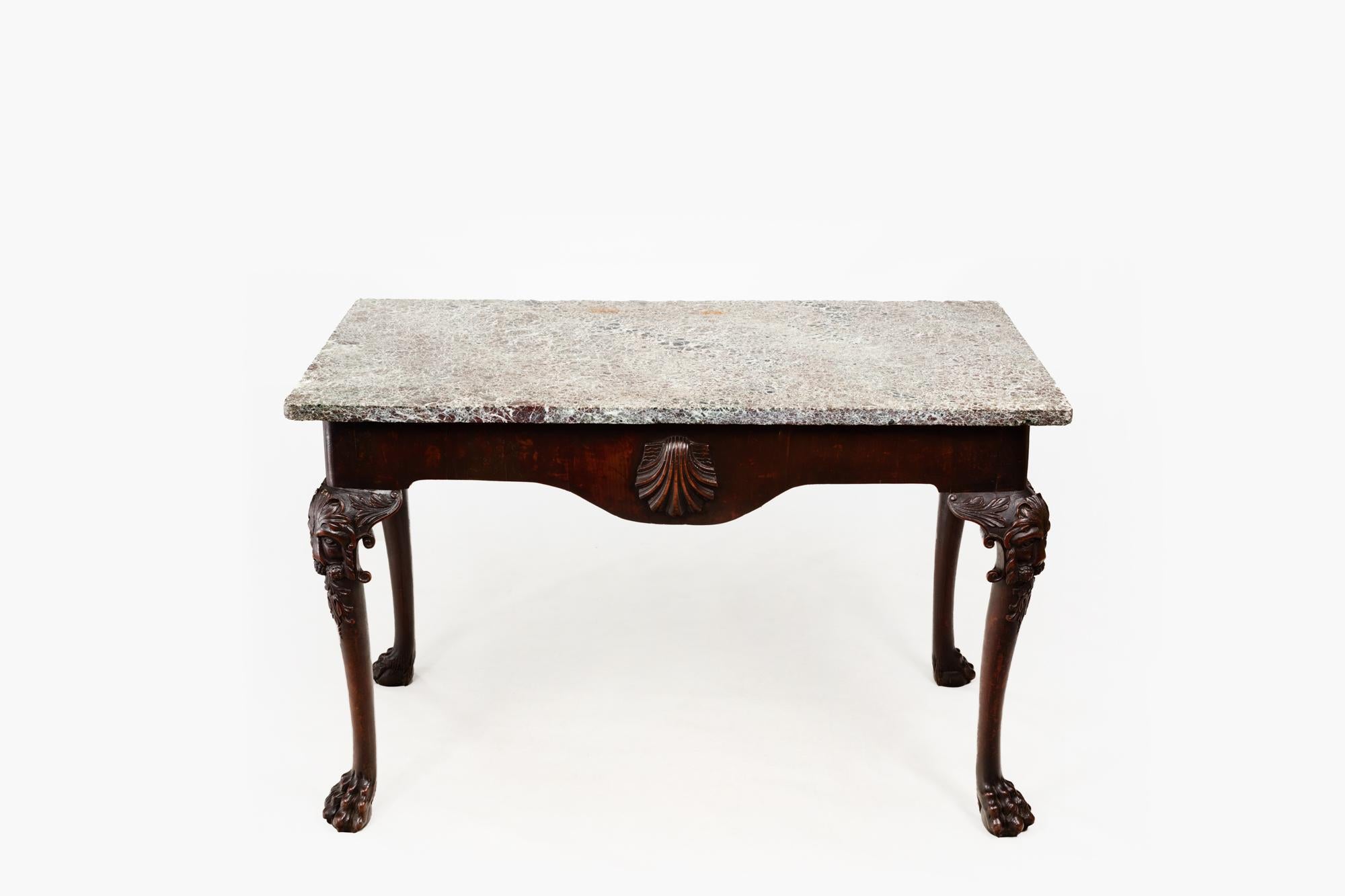 Hand-Carved 18th Century Irish Walnut Side Table With Marble Top For Sale