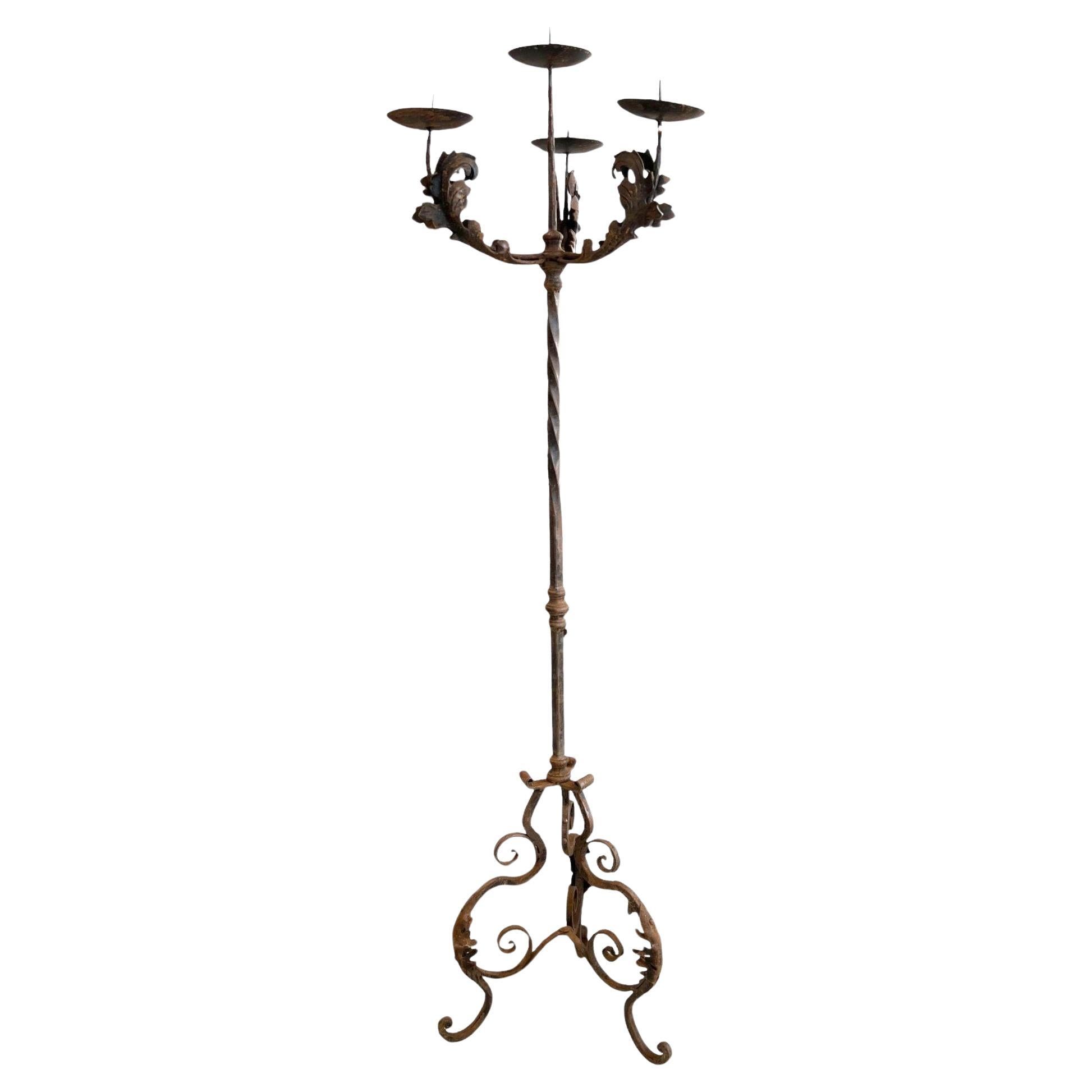 18th Century Iron 4 Light Torchere