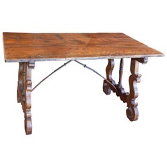 18th Century Iron and Walnut Catalan Writing and Dining Table Found in Spain