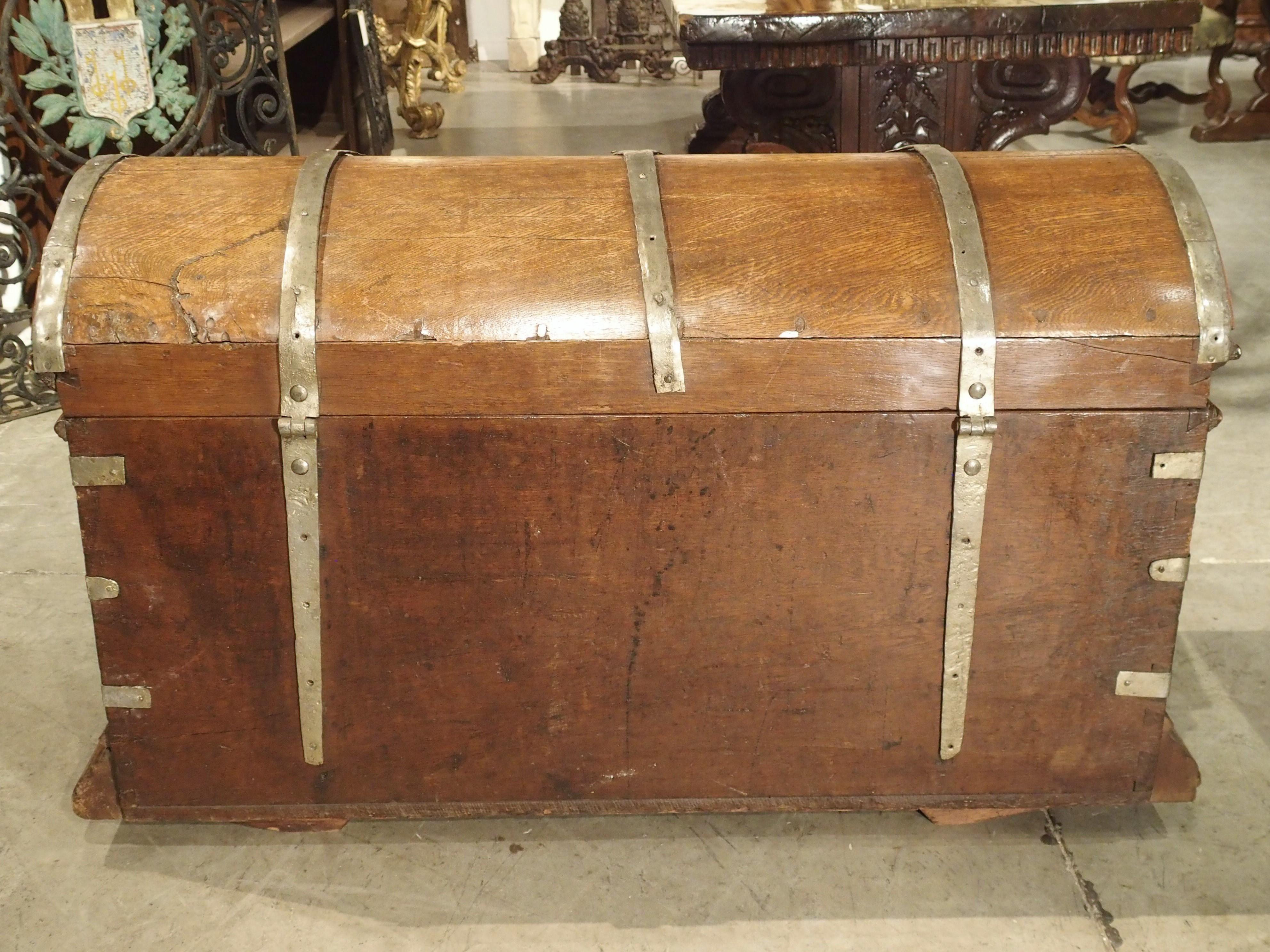 18th Century Iron Bound Domed Oak Trunk For Sale 2