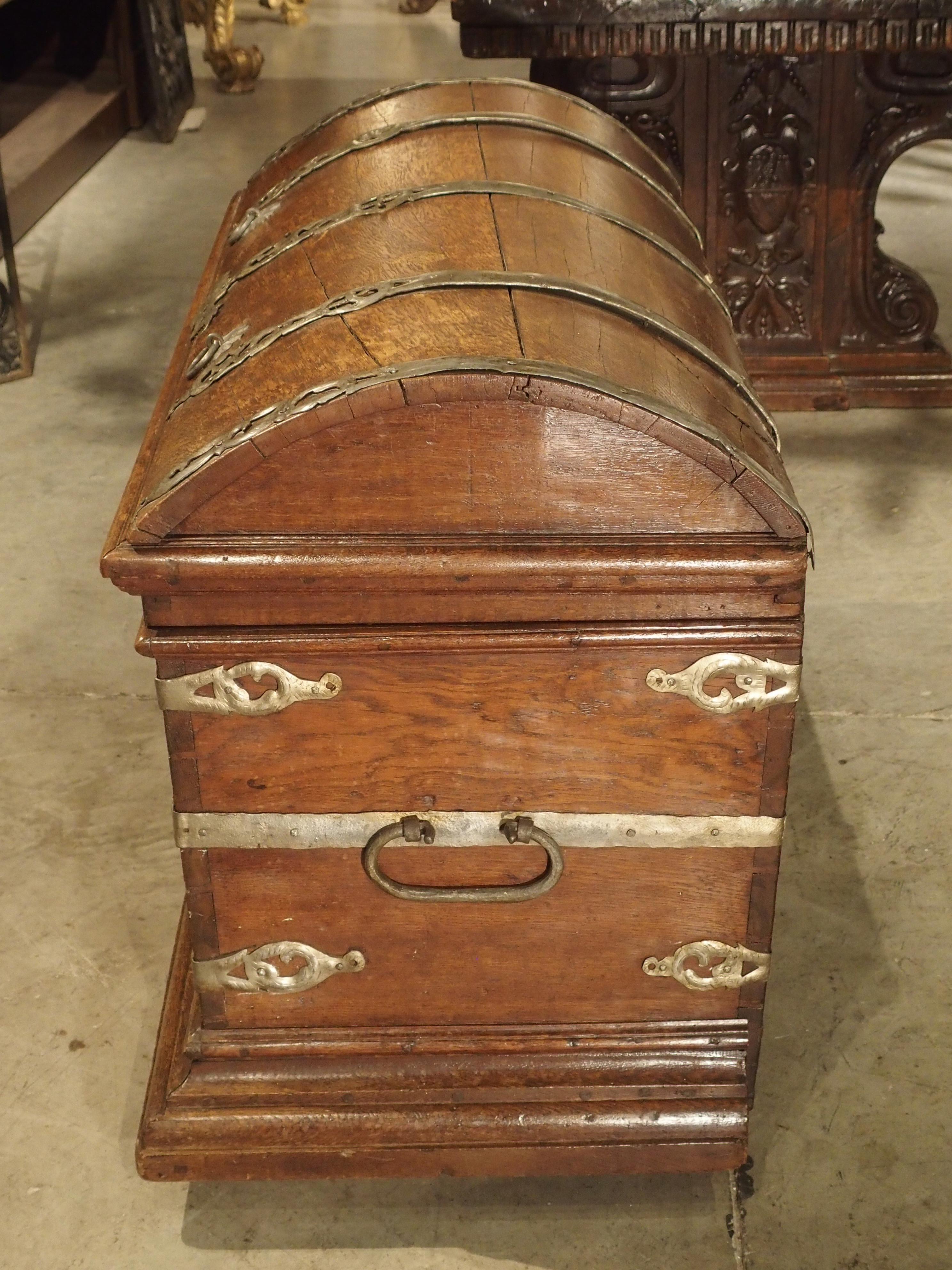 18th Century Iron Bound Domed Oak Trunk For Sale 4