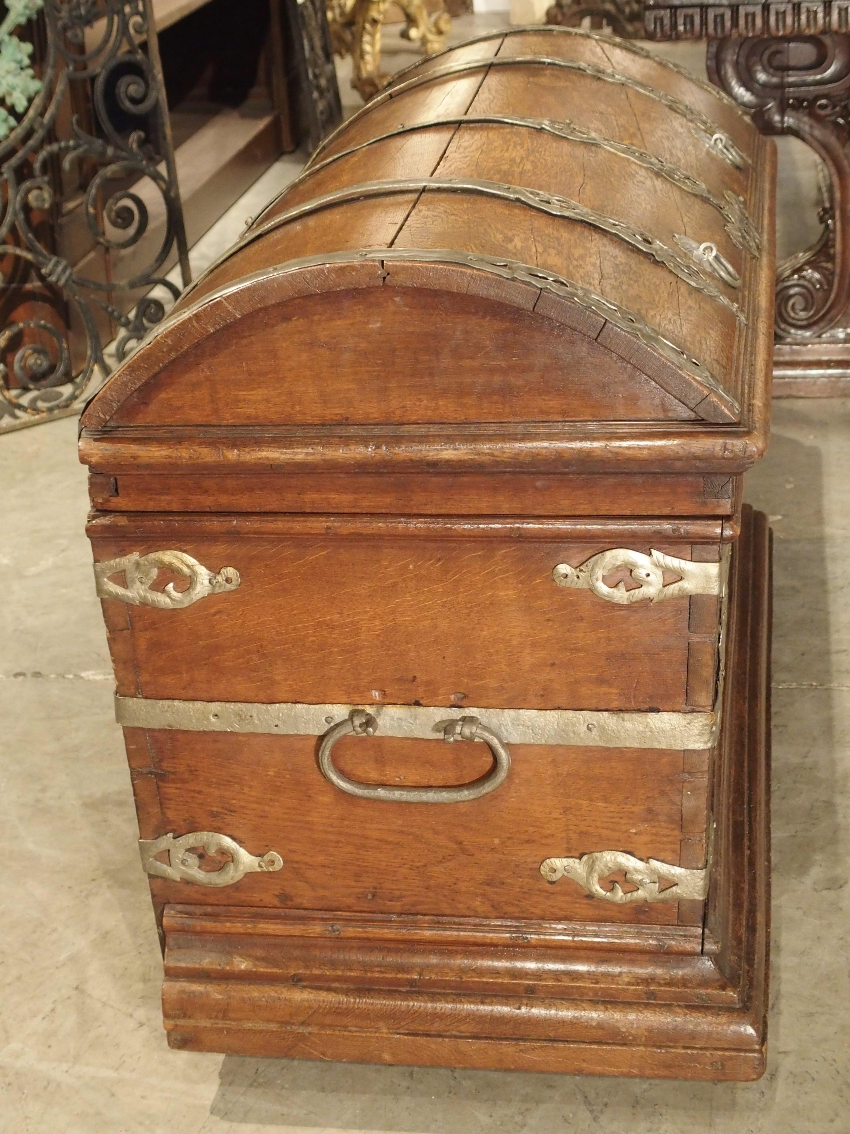18th Century and Earlier 18th Century Iron Bound Domed Oak Trunk For Sale