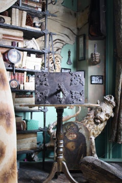 18th Century, Iron & Oak Huge Gothic Castle Door Key & Lock Oversized Monumental