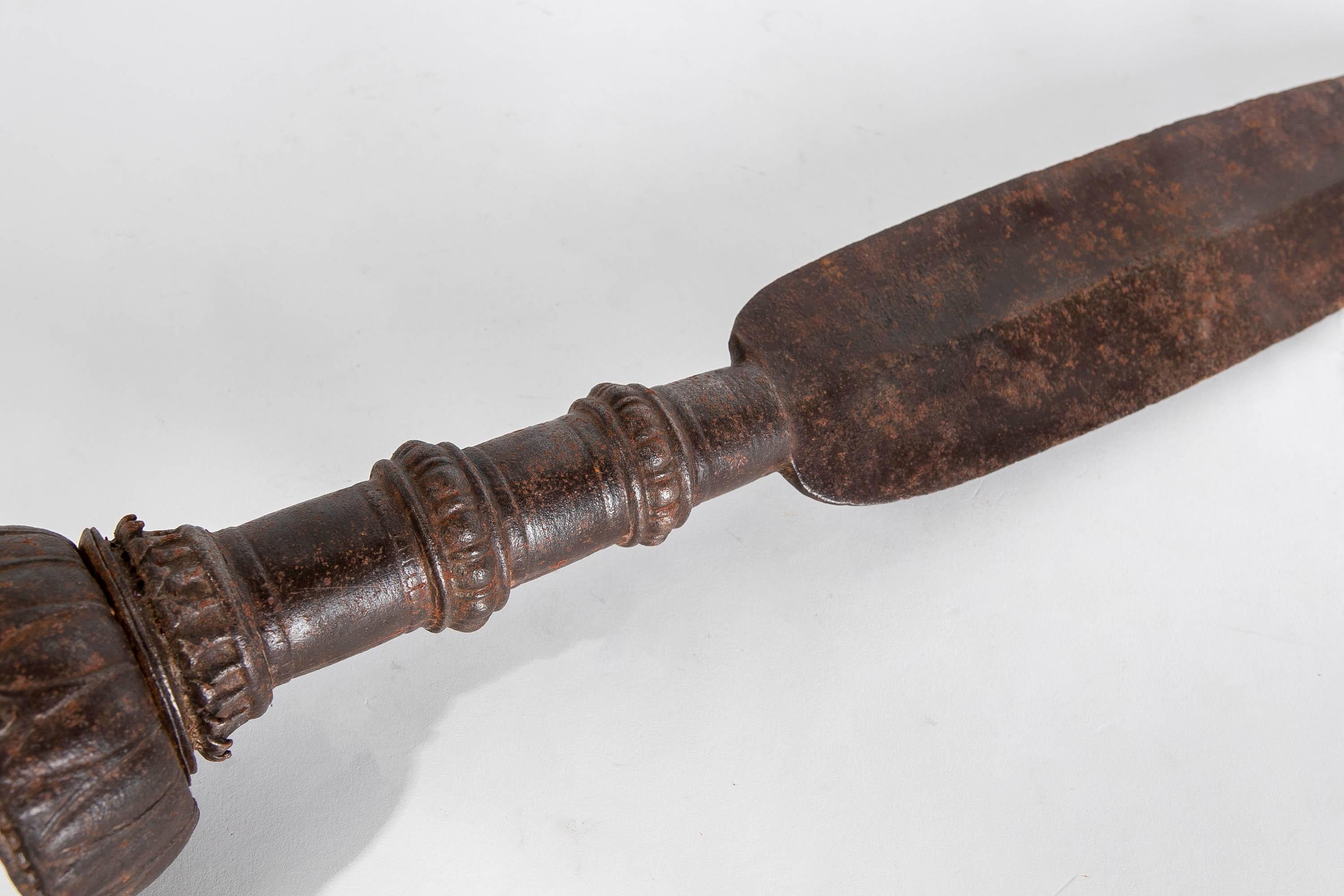 Asian 18th Century Iron Spearhead with Decorations For Sale