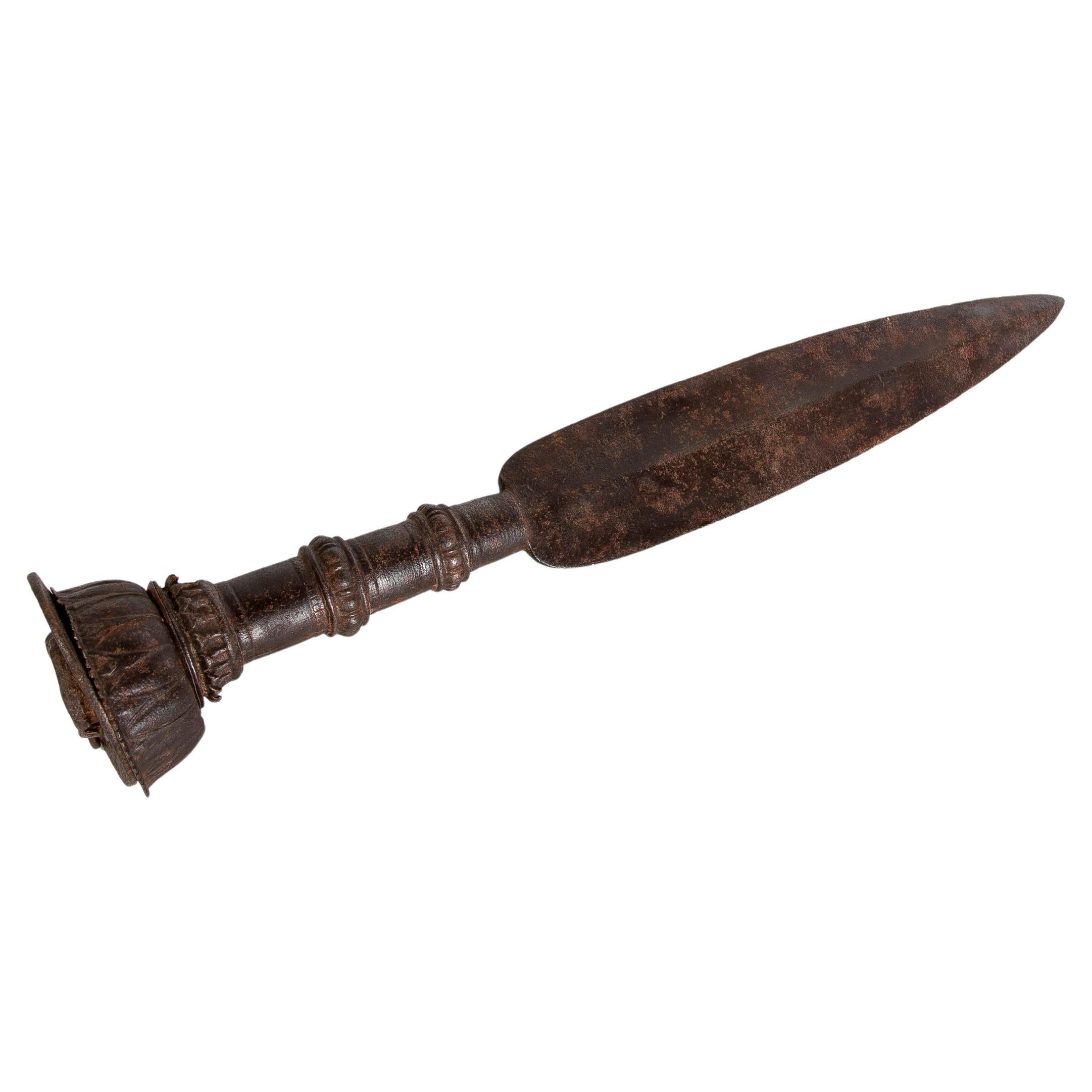 18th Century Iron Spearhead with Decorations For Sale