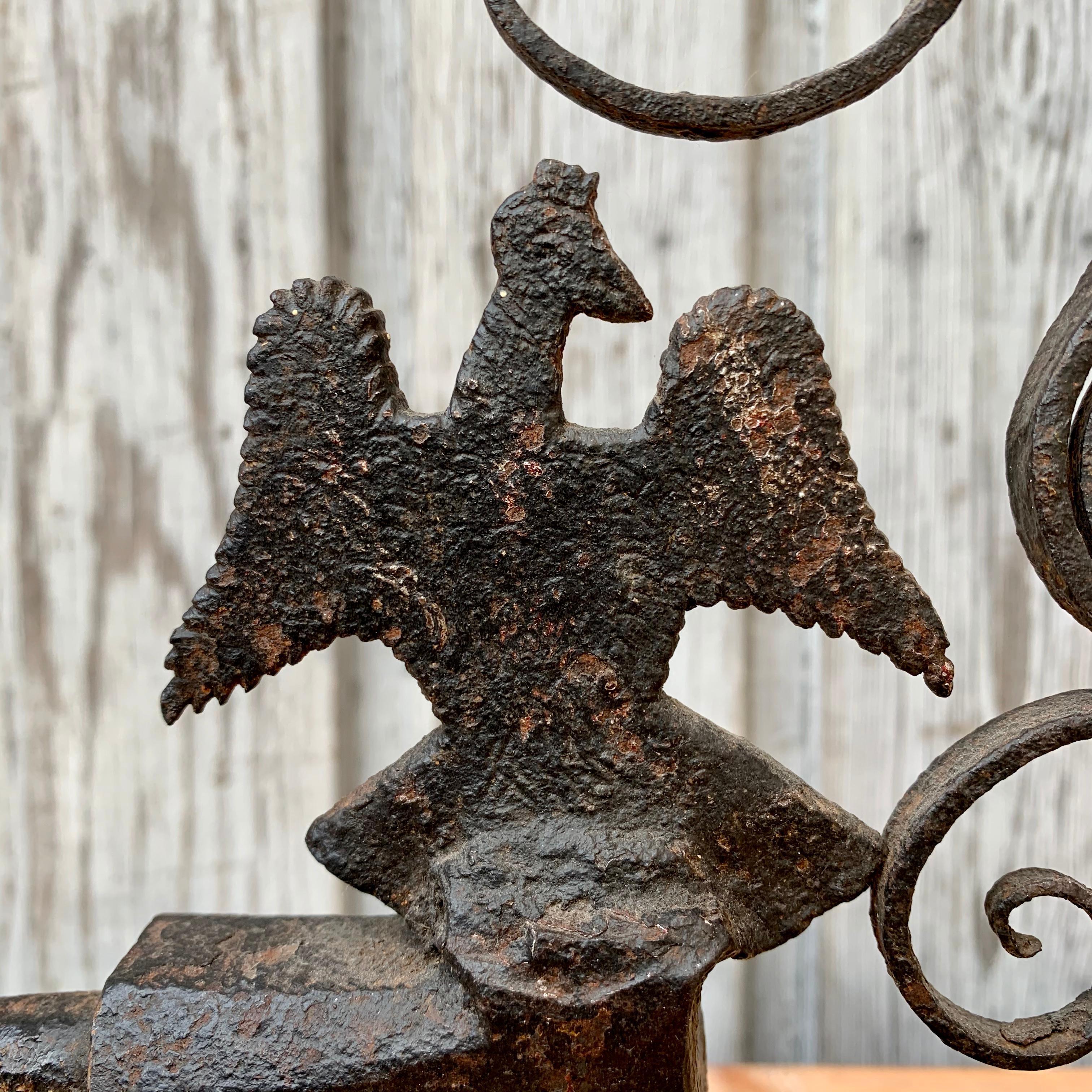 Hammered 18th Century Iron Weather-Vane with European Eagle Emblem on Wooden Stand