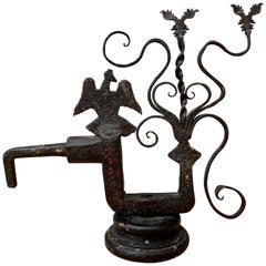 Vane à intempéries en fer du 18ème siècle avec emblème d'aigle européen sur socle en bois