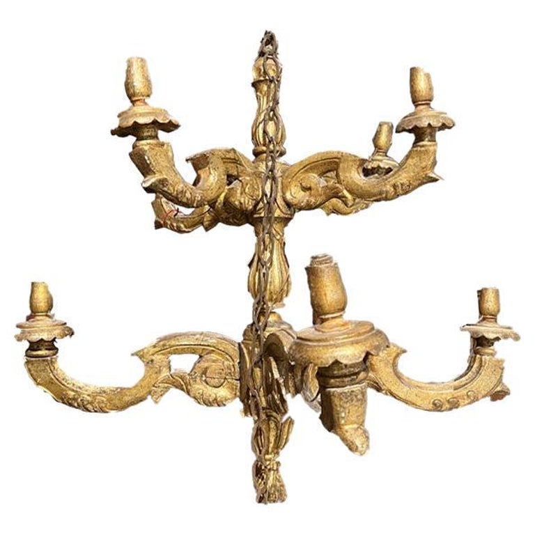 18th Century Italian 8 Arm Gild Wood Chandelier For Sale at 1stDibs