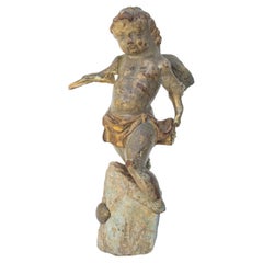 18th Century Italian Angel Adorned with Fossil Shells and Mounted on Aquamarine 18th Century Italian Angel Adorned with Fossil Shells and Mounted on Aquamarine