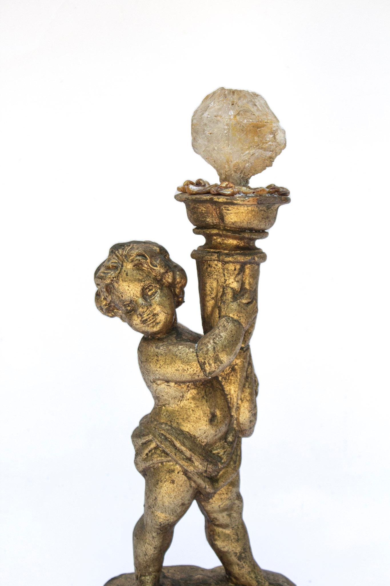 Italienischer Engel und Fackel aus dem 18. Jahrhundert mit Herkimer-Diamant und Barockperlen (Rokoko) im Angebot