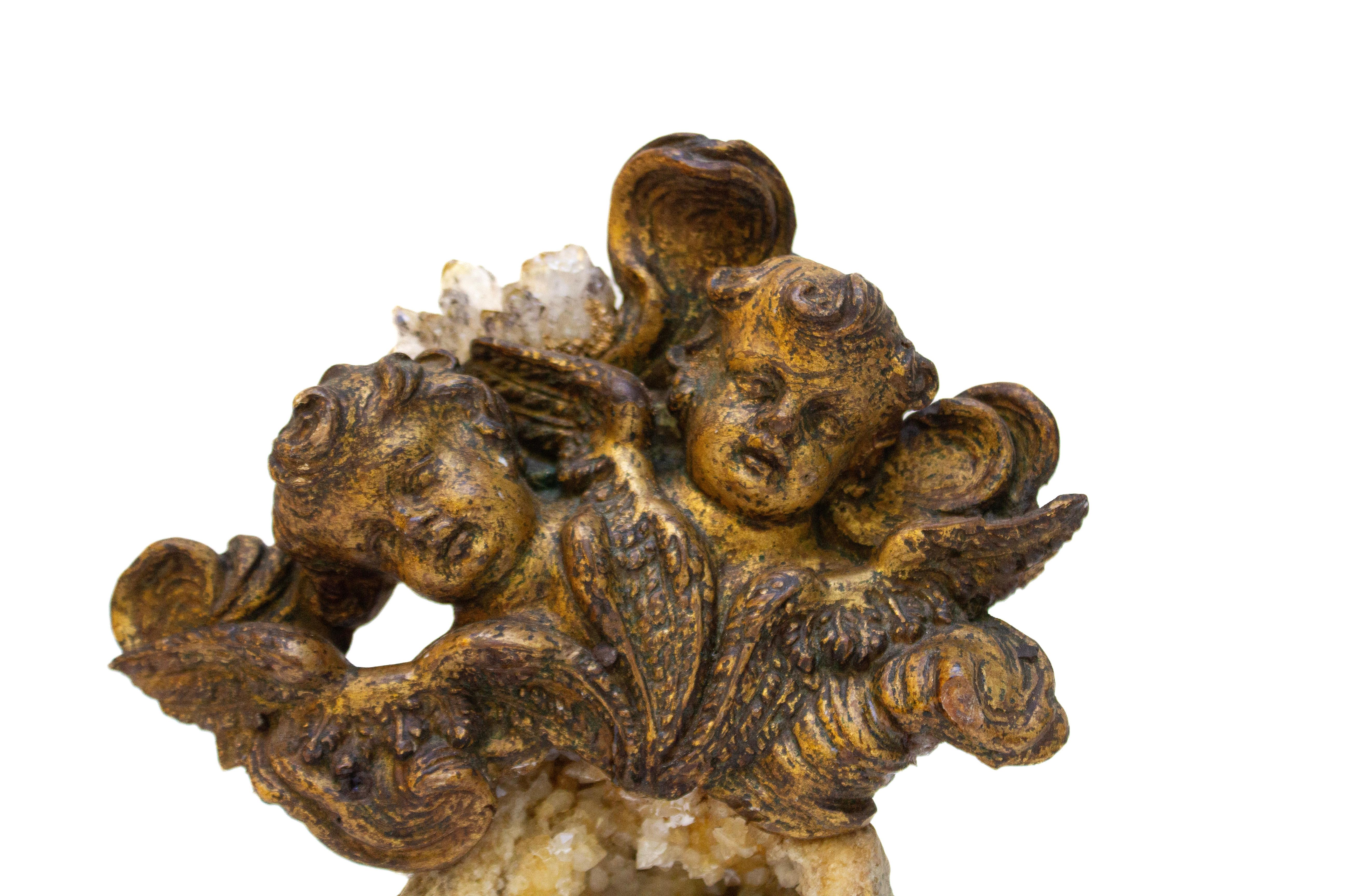 Rococo Tête d'ange italienne du 18e siècle sur géode en vente