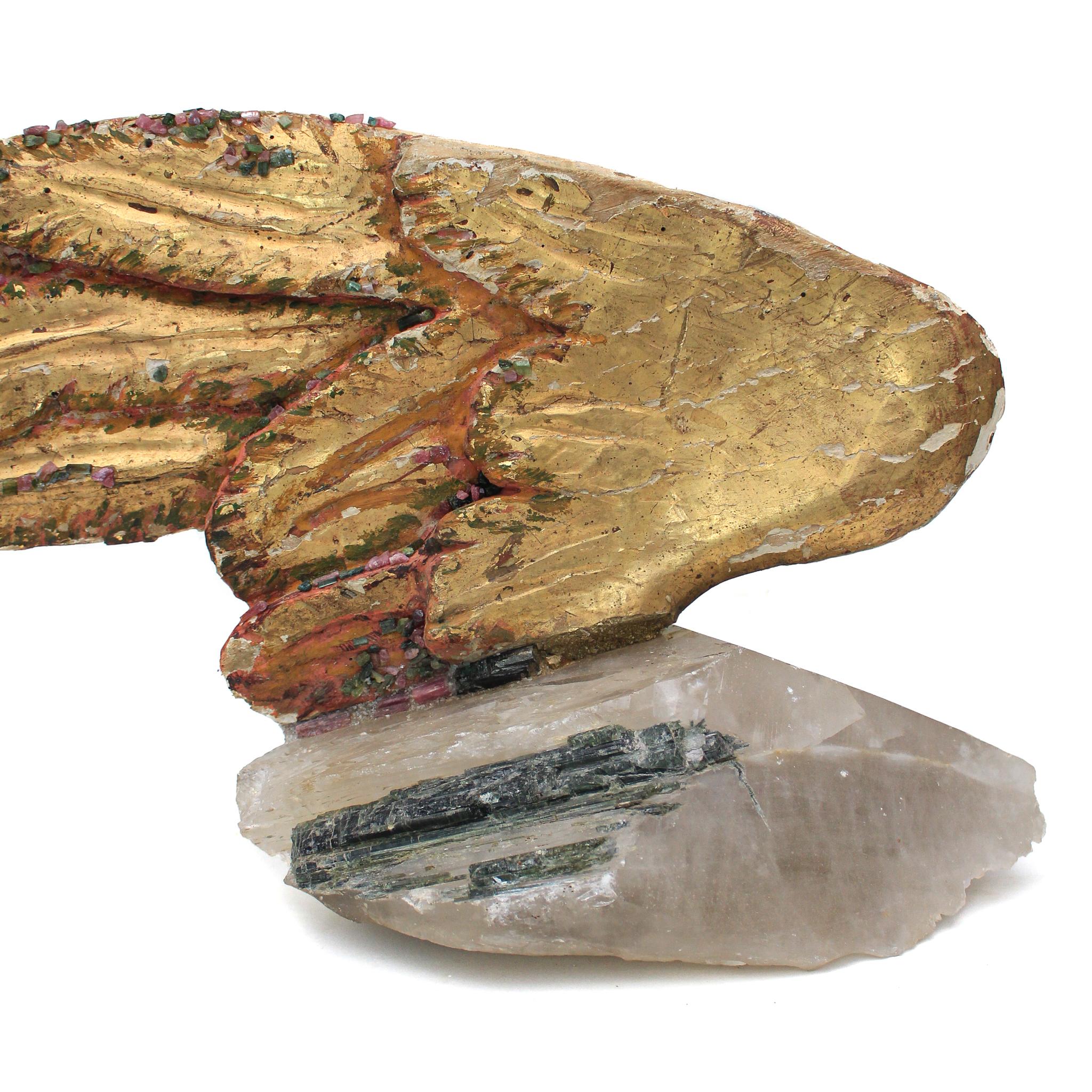 Tourmaline Aile d'ange italienne du 18ème siècle montée sur tourmaline et quartz de cristal  en vente