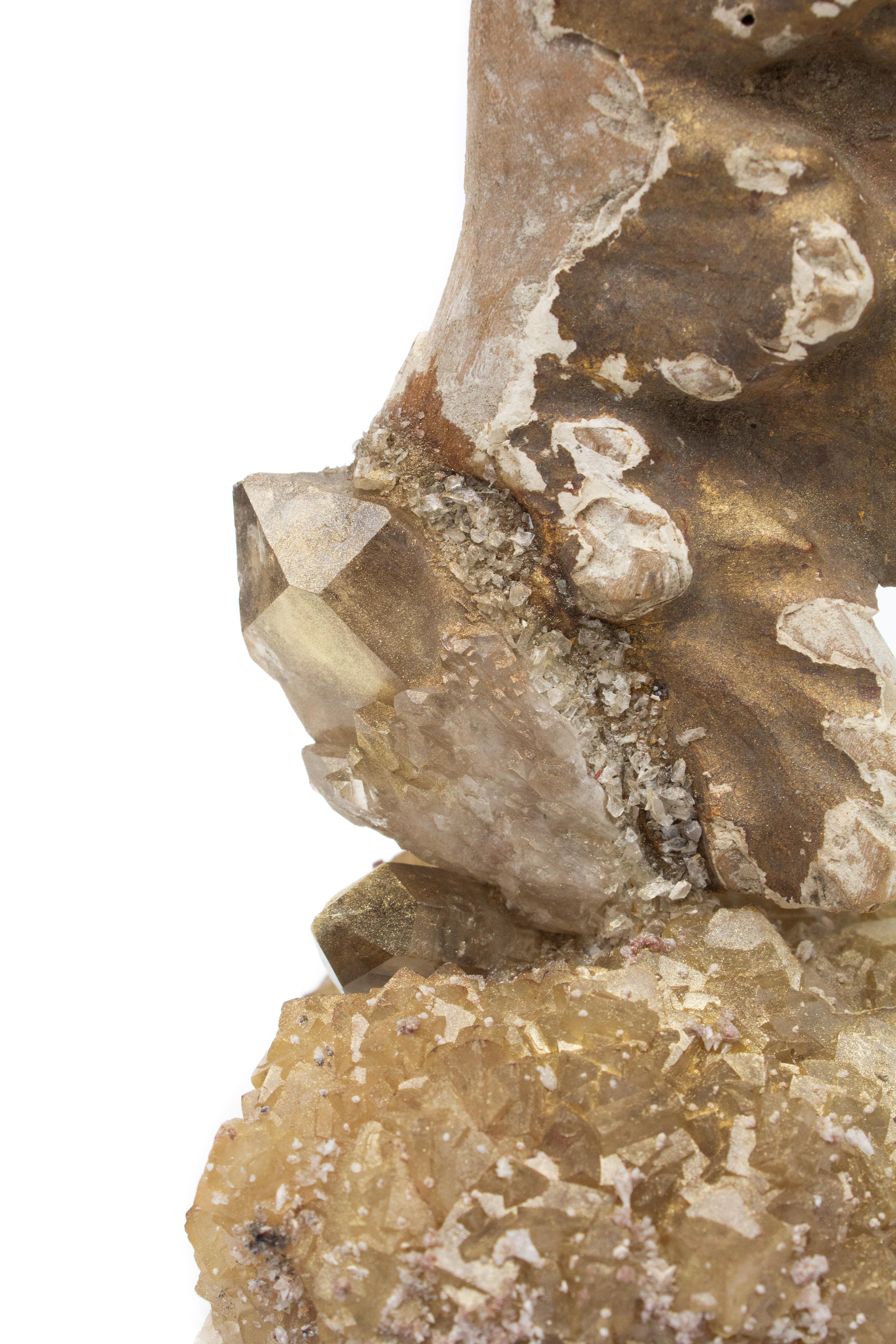 Polished 18th Century Italian Angel Wing on a Calcite Cluster with Citrine Points For Sale