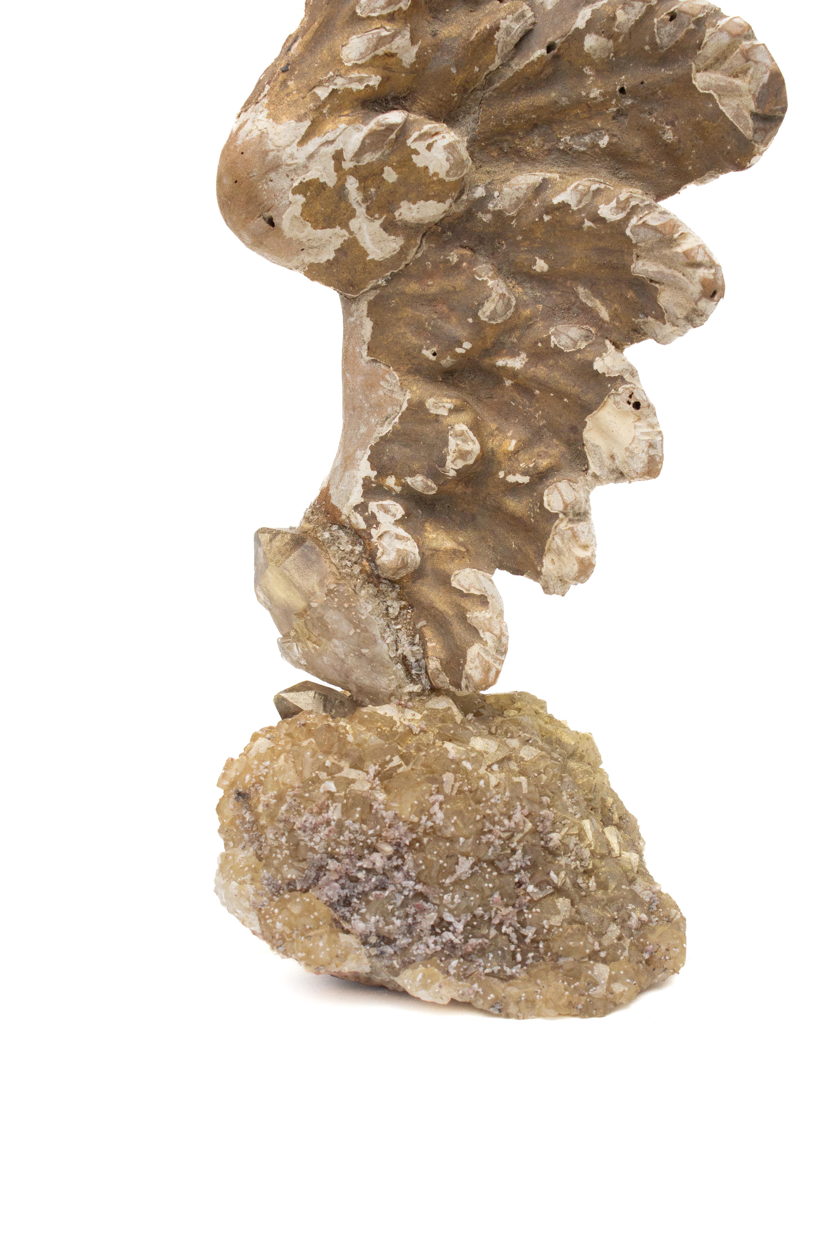 18th Century and Earlier 18th Century Italian Angel Wing on a Calcite Cluster with Citrine Points For Sale
