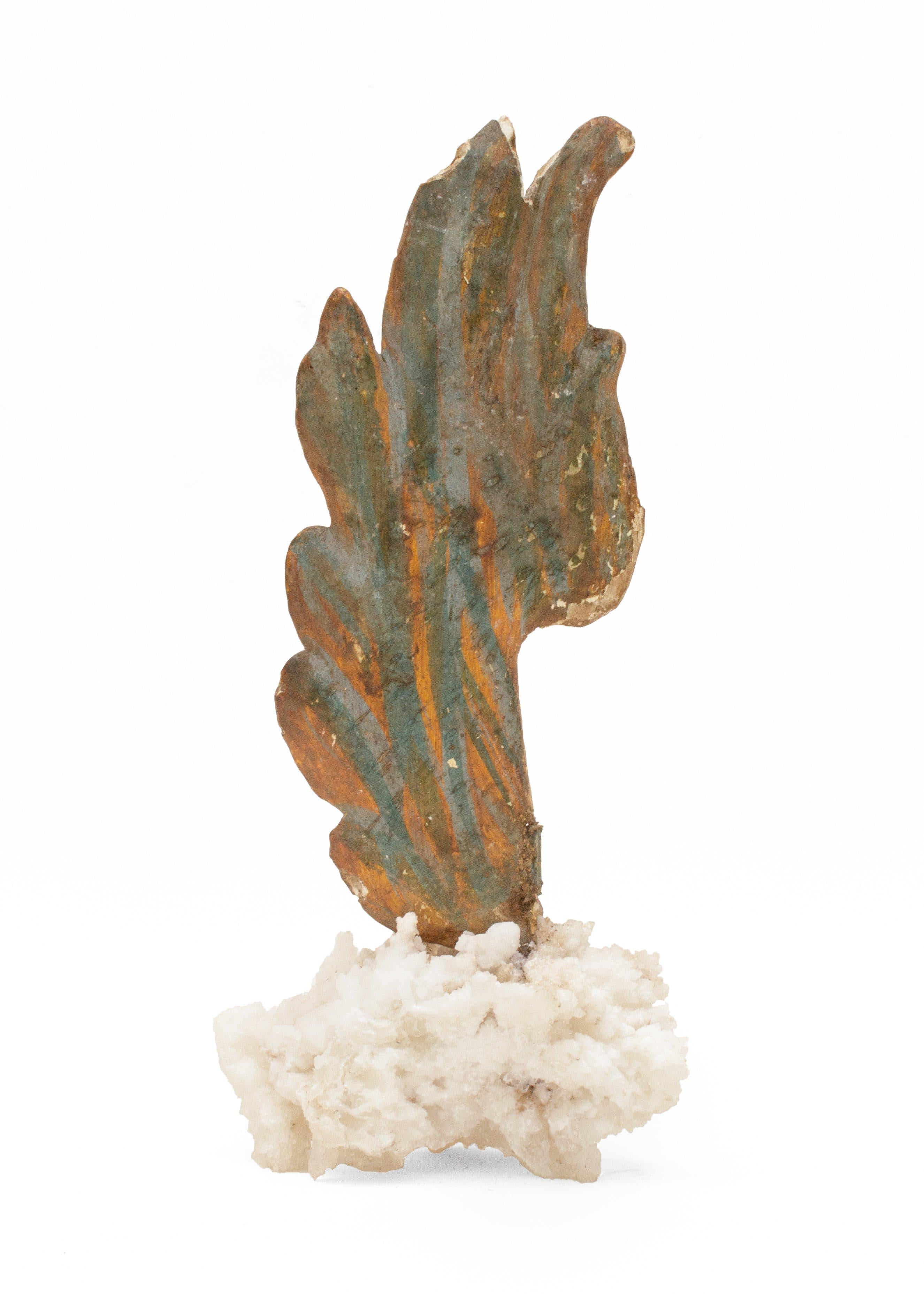 Hand-Carved 18th Century Italian Angel Wing with Citrine Points on an Aragonite Crystal Base