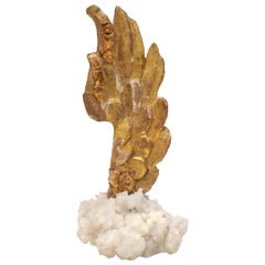 18th Century Italian Angel Wing with Citrine Points on an Aragonite Crystal Base