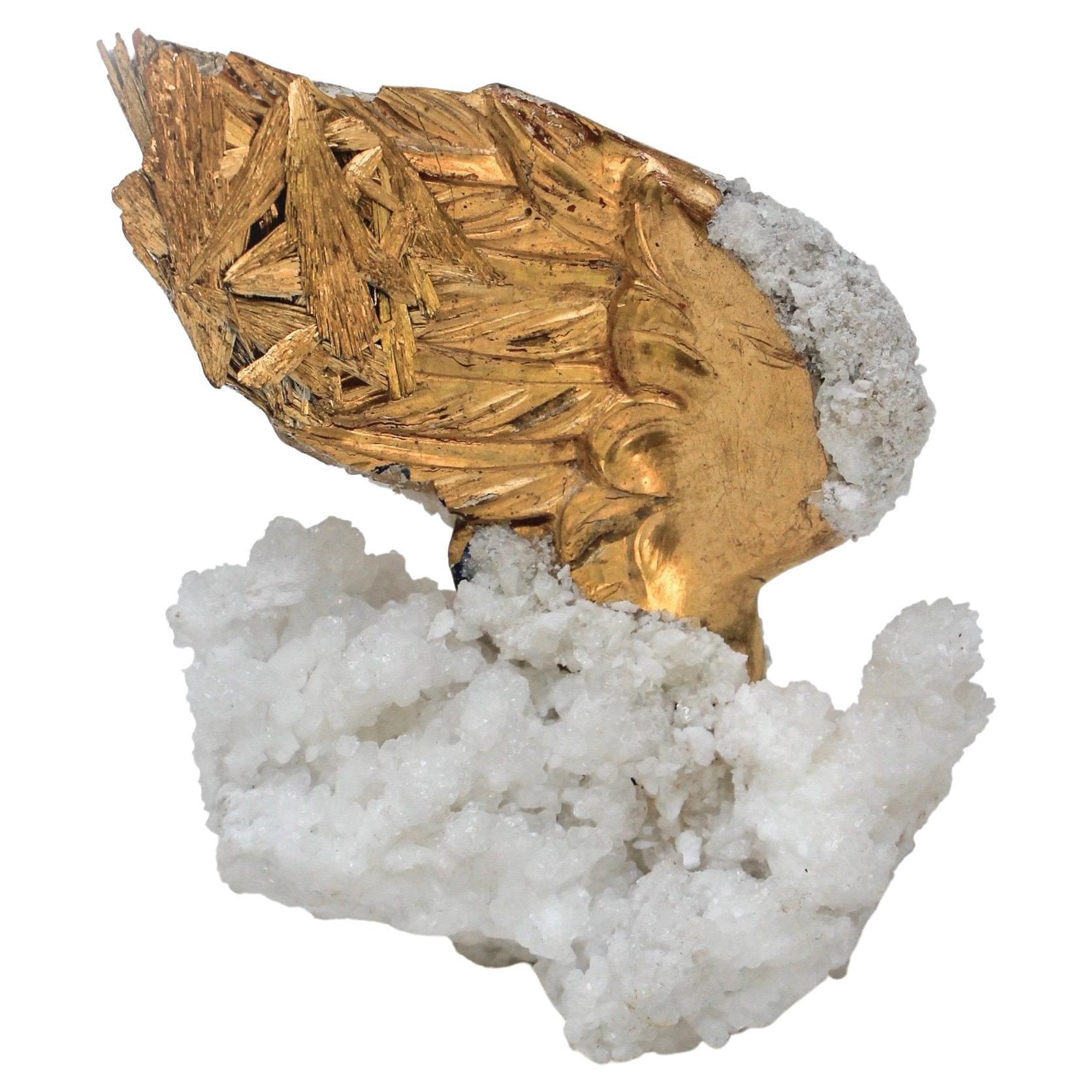 18th Century Italian Angel Wing with Gold Kyanite on an Aragonite Crystal Base