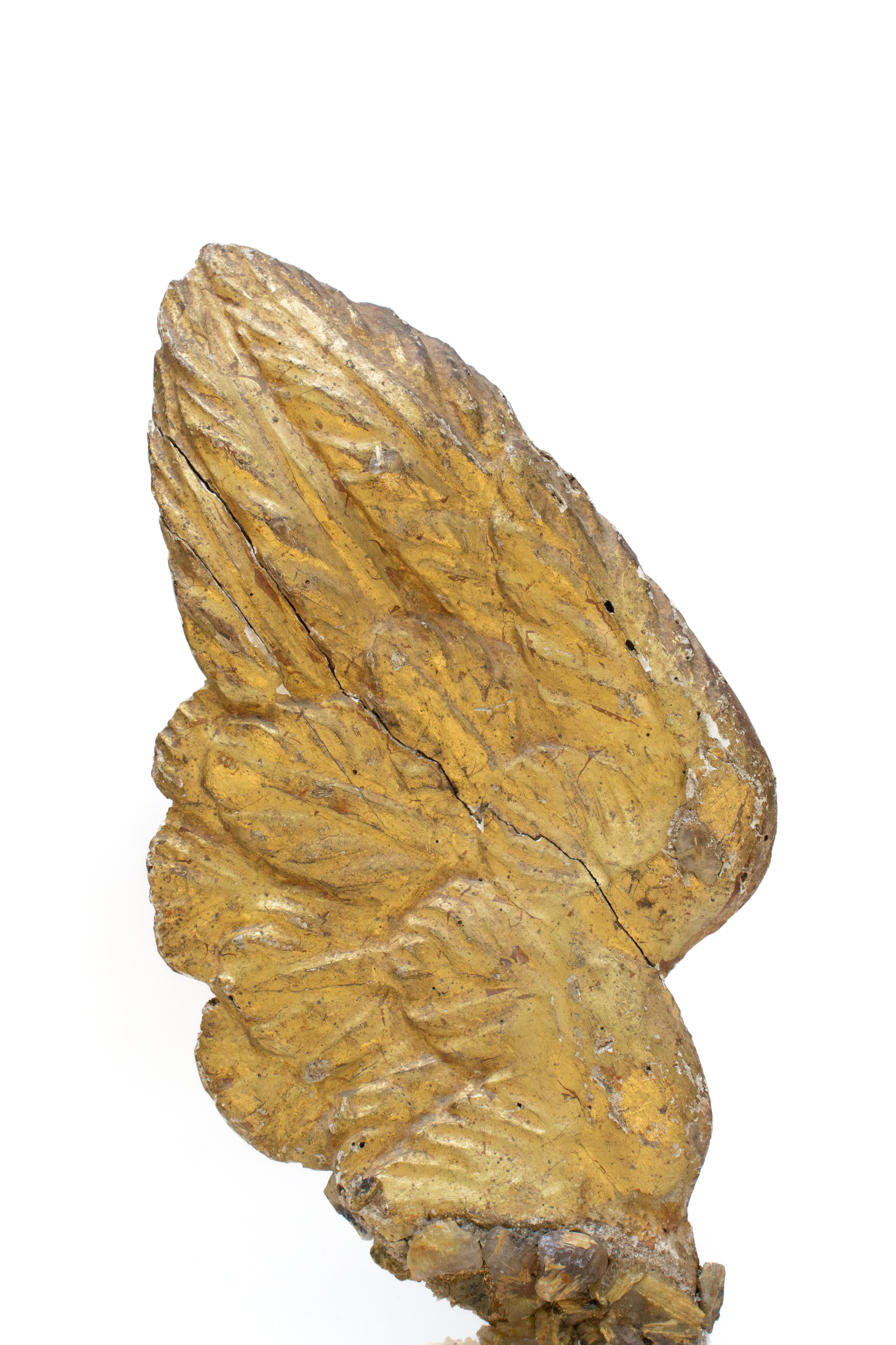 Rococo 18th Century Italian Angel Wing with Rutilated Quartz on an Aragonite Base For Sale