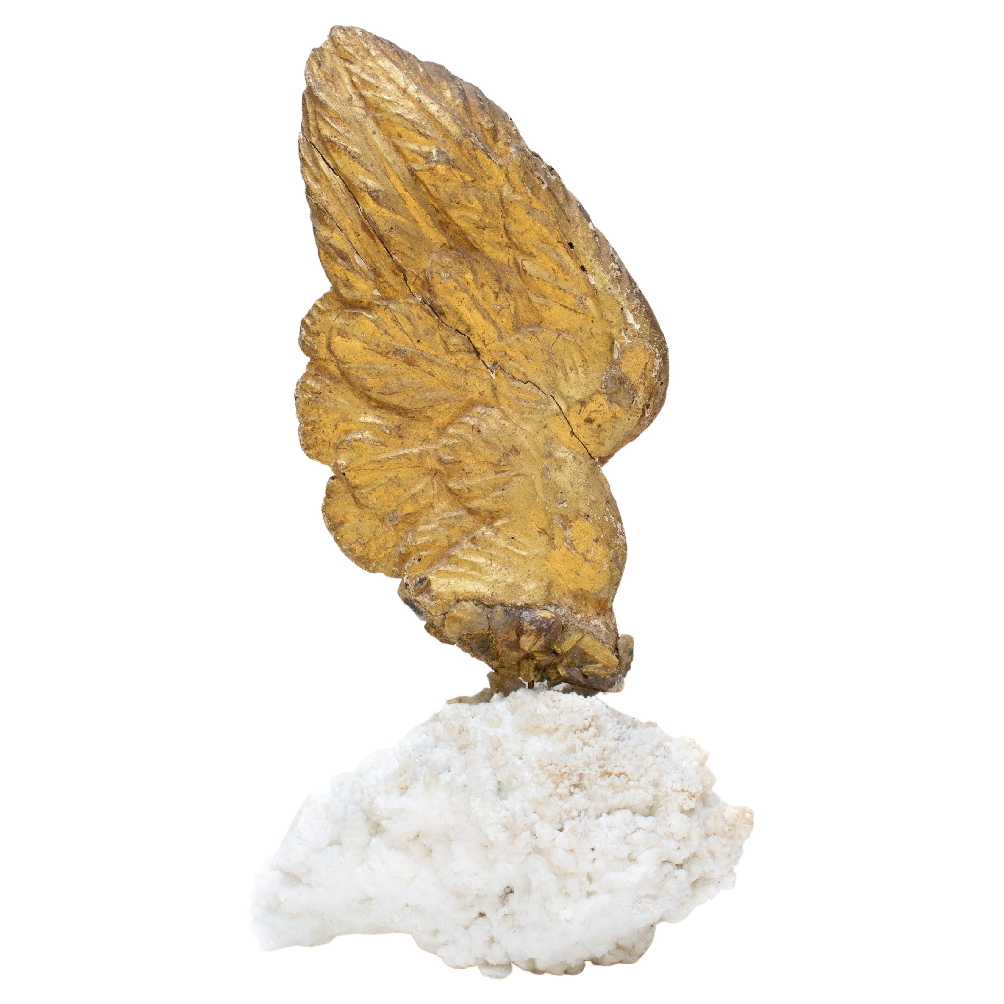 18th Century Italian Angel Wing with Rutilated Quartz on an Aragonite Base For Sale