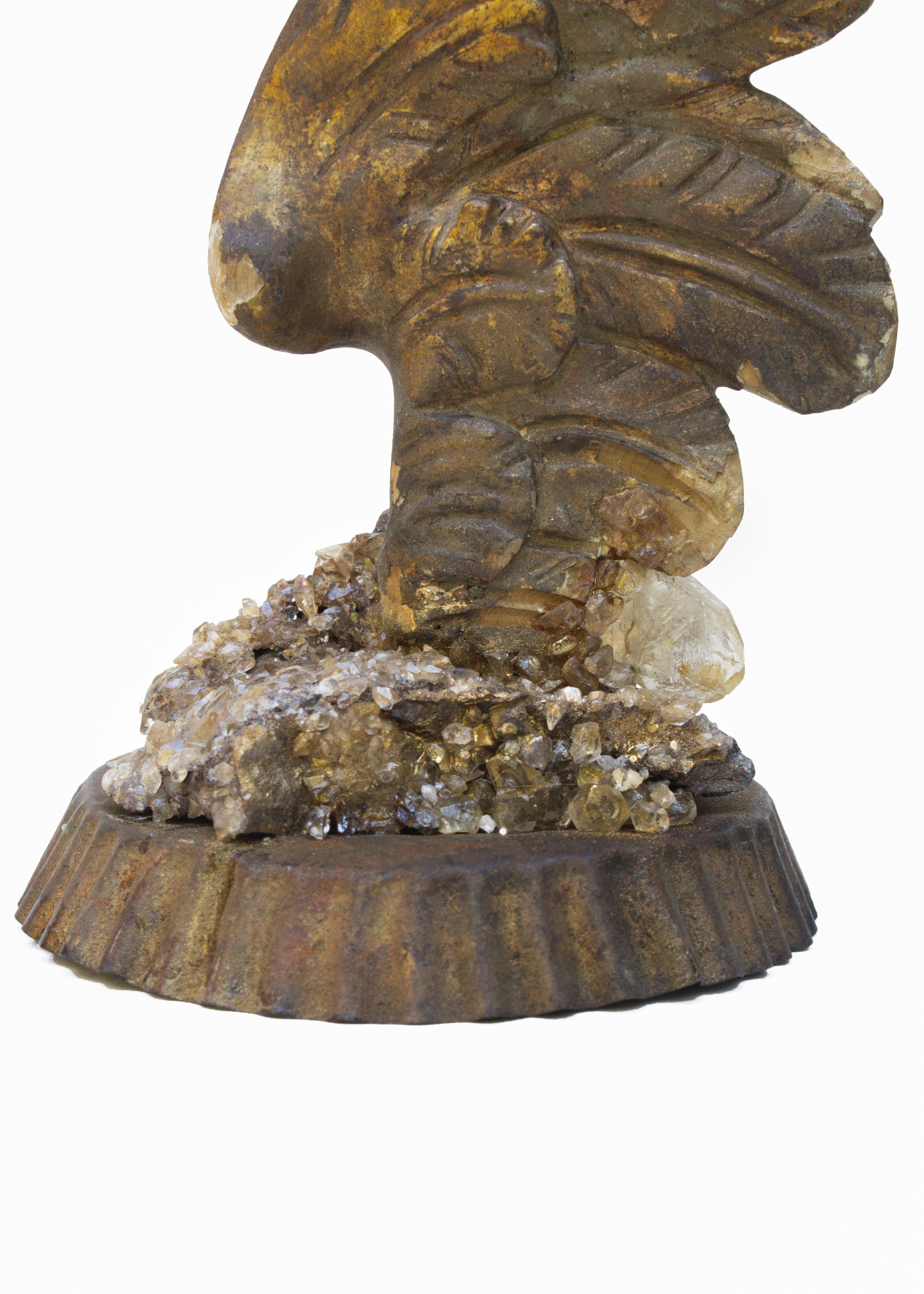 Rococo 18th Century Italian Angel Wings on a Calcite Crystal Cluster and Antique Base