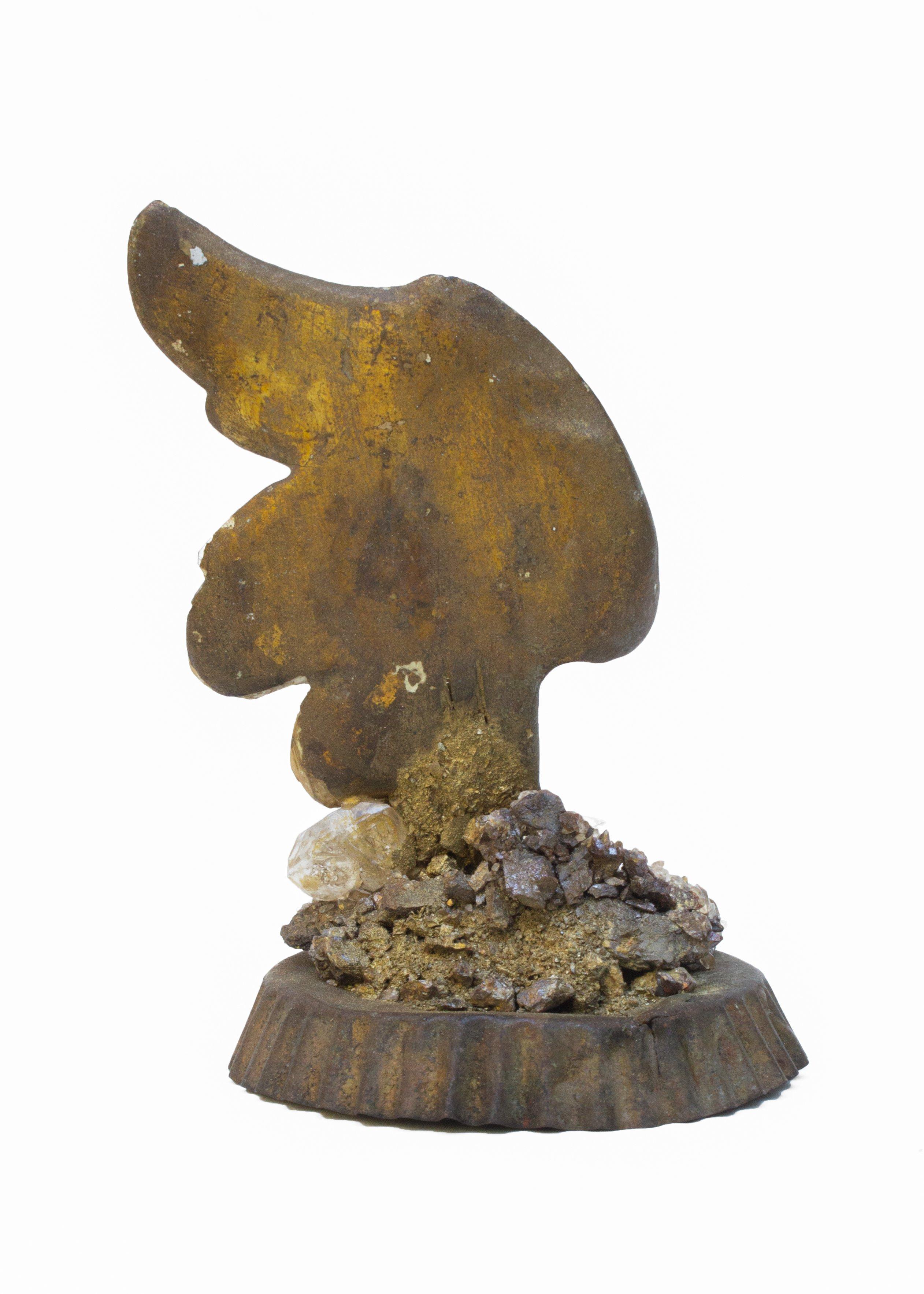 Hand-Carved 18th Century Italian Angel Wings on a Calcite Crystal Cluster and Antique Base