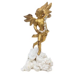 18th Century Italian Angel with Baroque Pearls Mounted on Aragonite Cloud