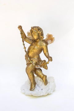 18th Century Italian Angel with Baroque Pearls on Aragonite Cloud