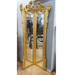 18th Century, Italian Angular Floor Mirror, Pure Gold Leaf