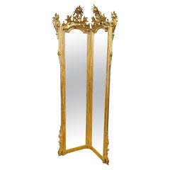 Antique 18th Century, Italian Angular Floor Mirror, Pure Gold Leaf
