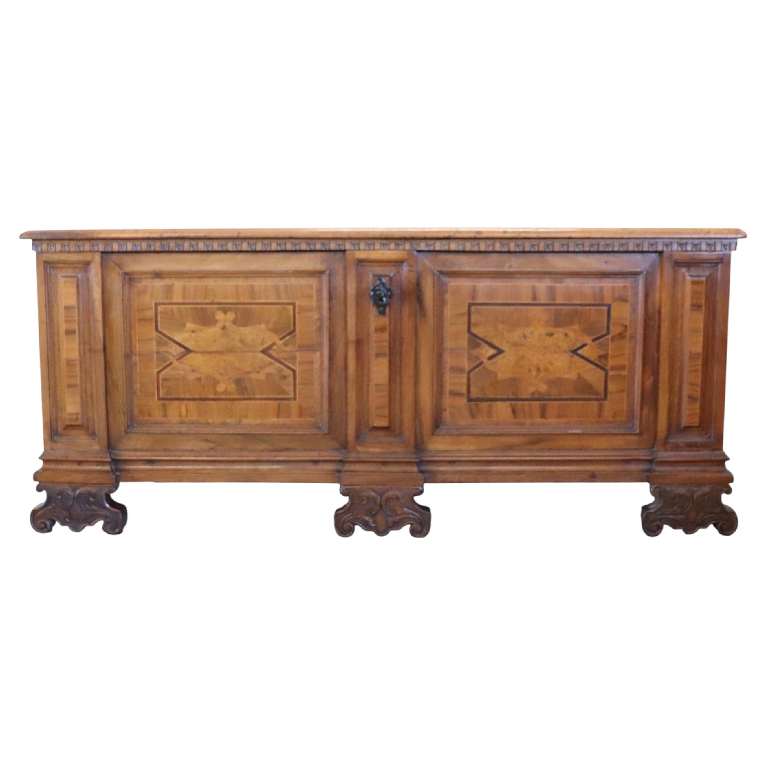 Early 20th Century Italian Antique Blanket Chest in Solid Walnut For Sale