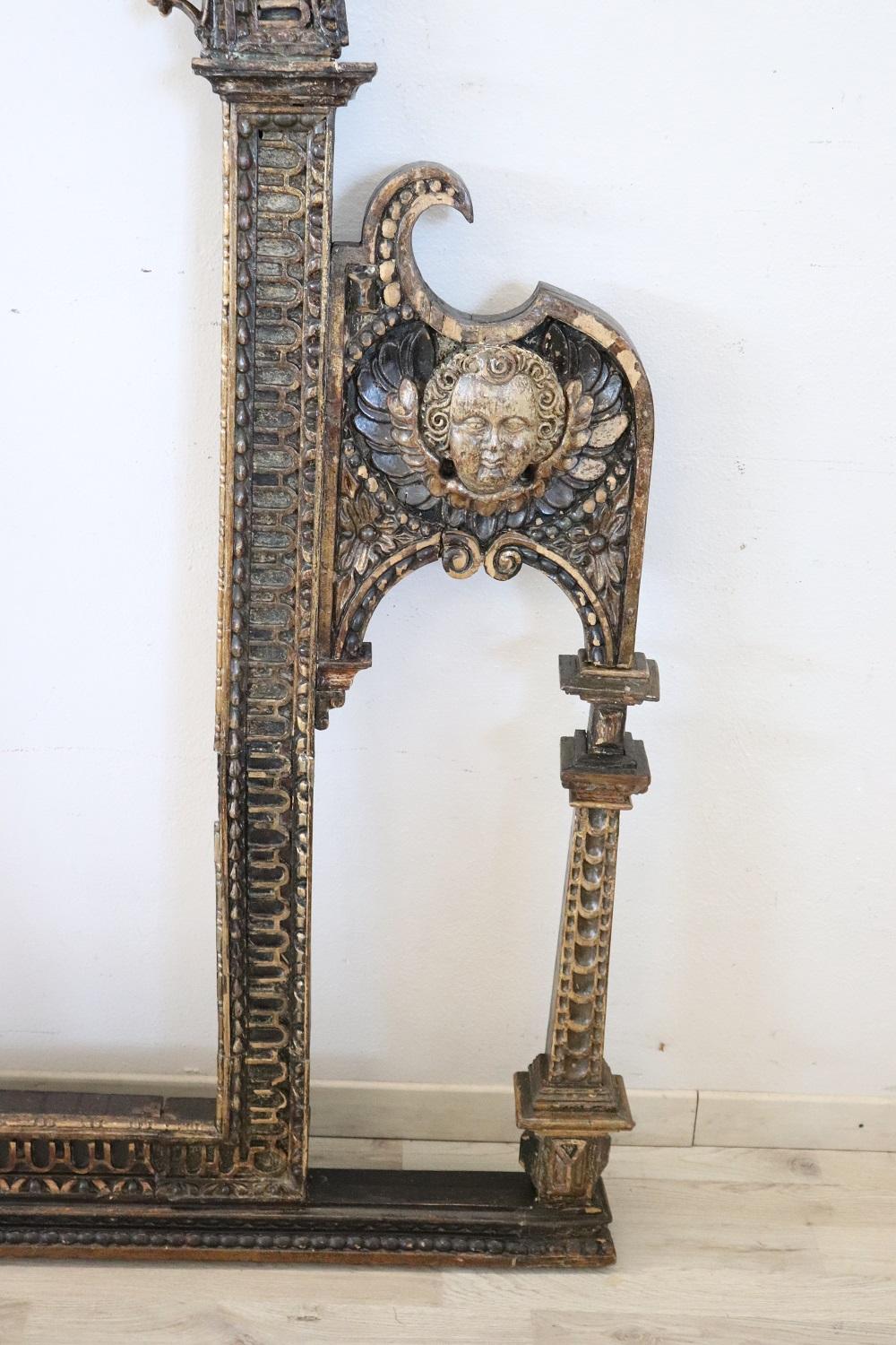 Mid-18th Century 18th Century Italian Antique Hand Carved Wood Frame For Sale